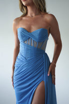 Robyn Draped Fitted Stapless Gown | Blue | Debs & Prom | Formal Gown | Oh Hello Clothing