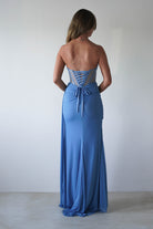 Robyn Draped Fitted Stapless Gown | Blue | Debs & Prom | Formal Gown | Oh Hello Clothing