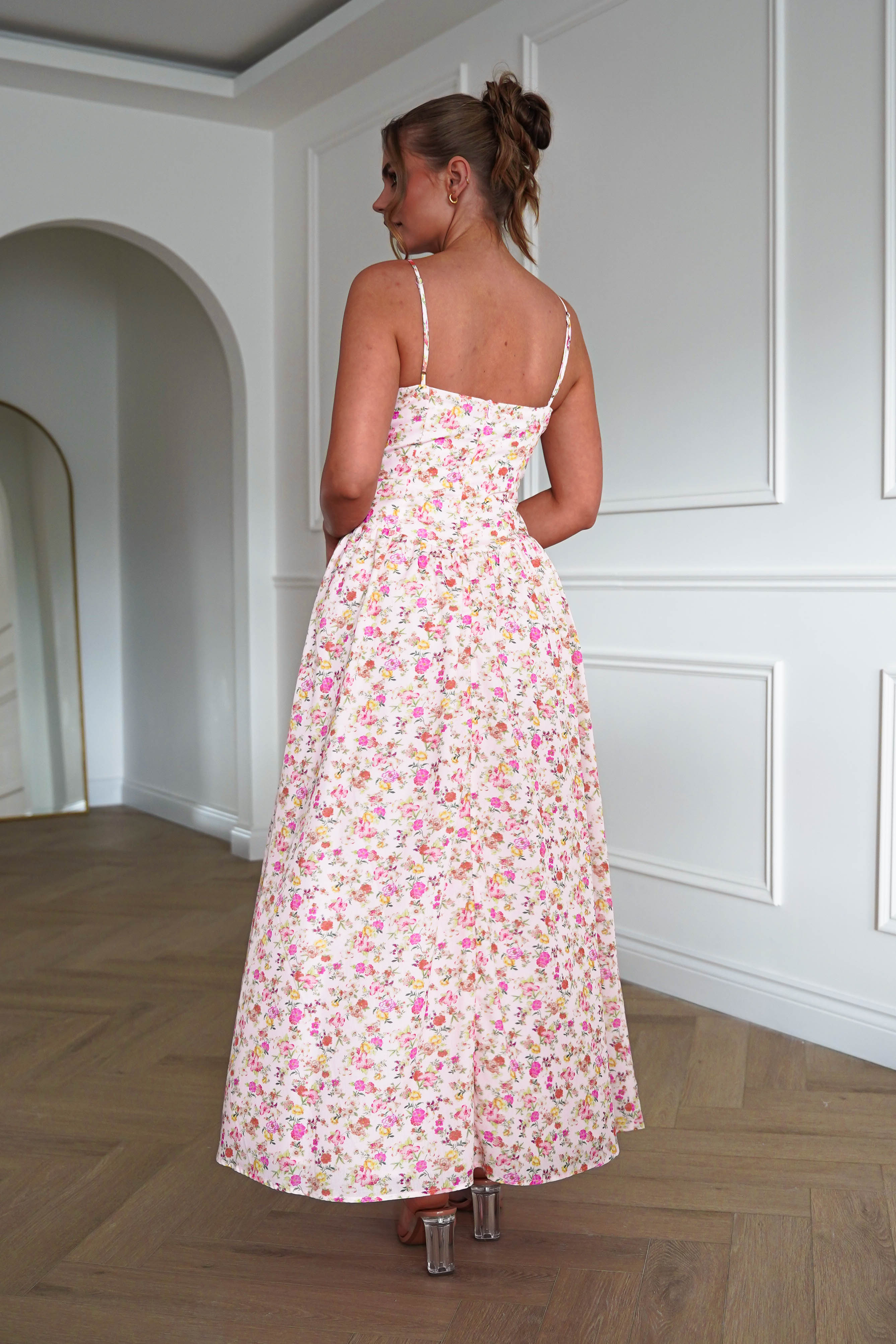 Oh Hello Clothing Dresses > Prom Dresses 1*DONE-SASHA-64542J07- Pink Ditsy Floral Midi Dress