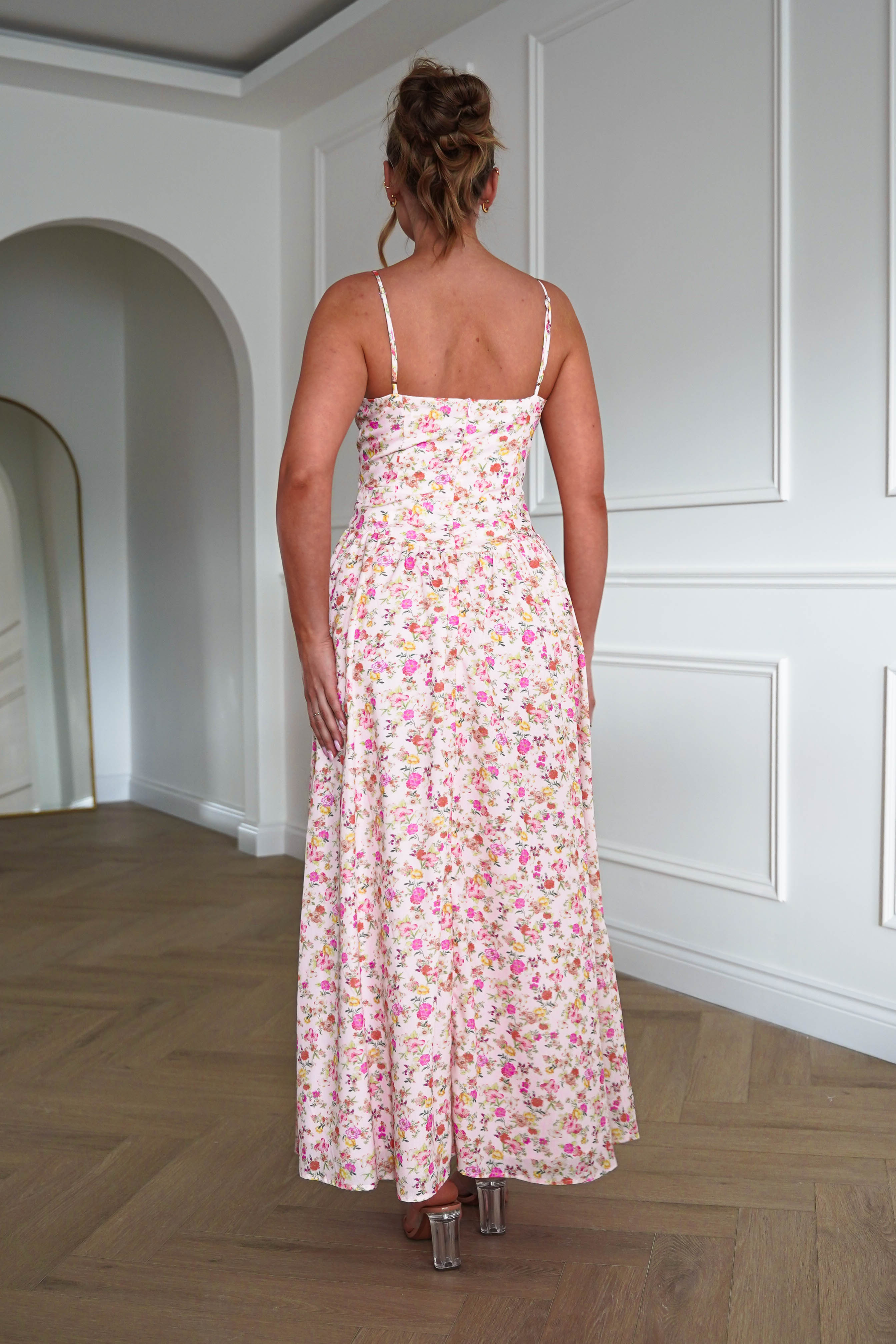 Oh Hello Clothing Dresses > Prom Dresses 1*DONE-SASHA-64542J07- Pink Ditsy Floral Midi Dress