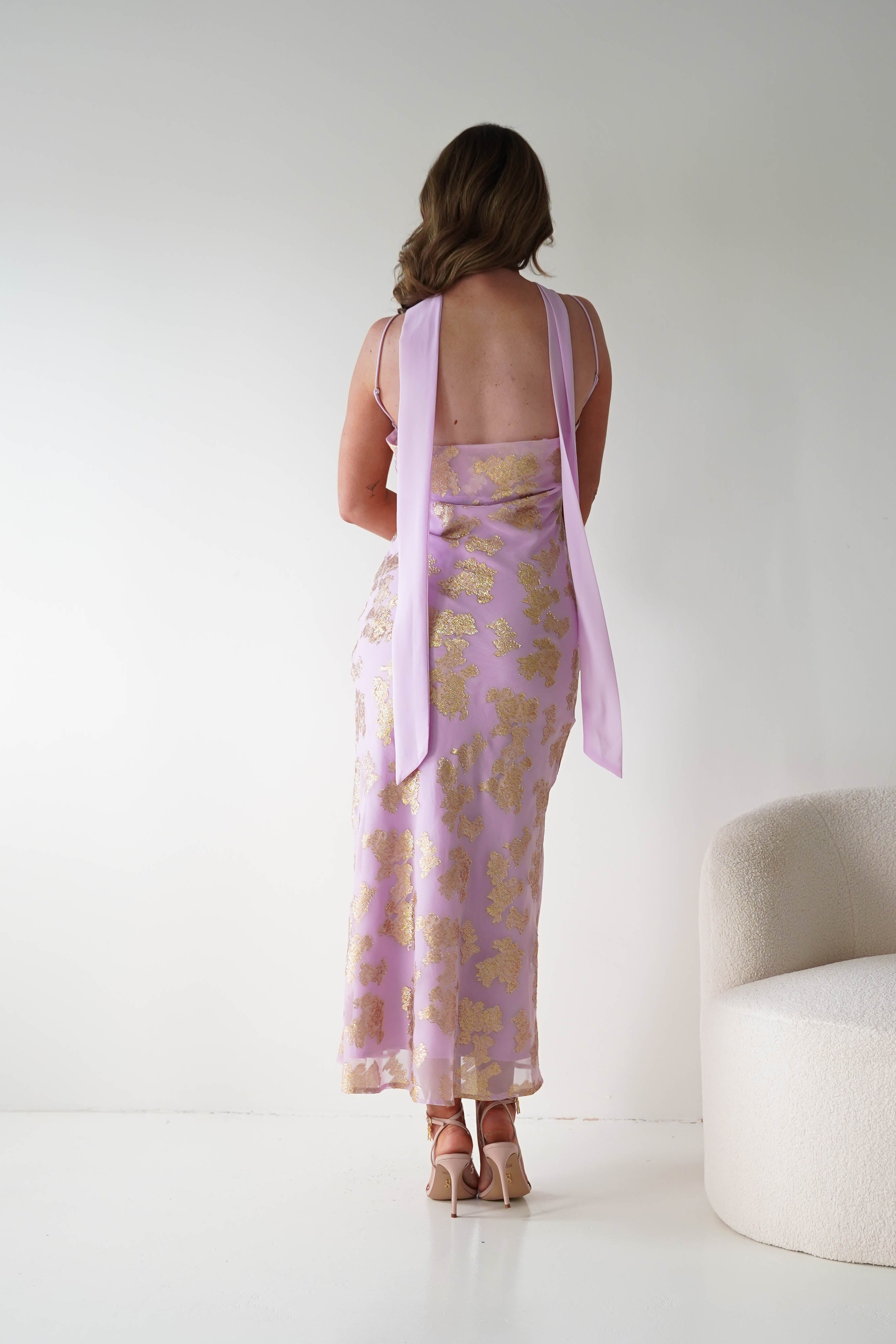 Oh Hello Clothing Women > Clothing > Dresses 1*DONE -SASHA-64623D11-Pink & Gold Maxi Dress with Matching Scarf