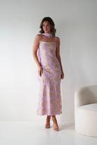 Oh Hello Clothing Women > Clothing > Dresses 1*DONE -SASHA-64623D11-Pink & Gold Maxi Dress with Matching Scarf