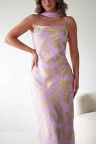 Oh Hello Clothing Women > Clothing > Dresses 1*DONE -SASHA-64623D11-Pink & Gold Maxi Dress with Matching Scarf