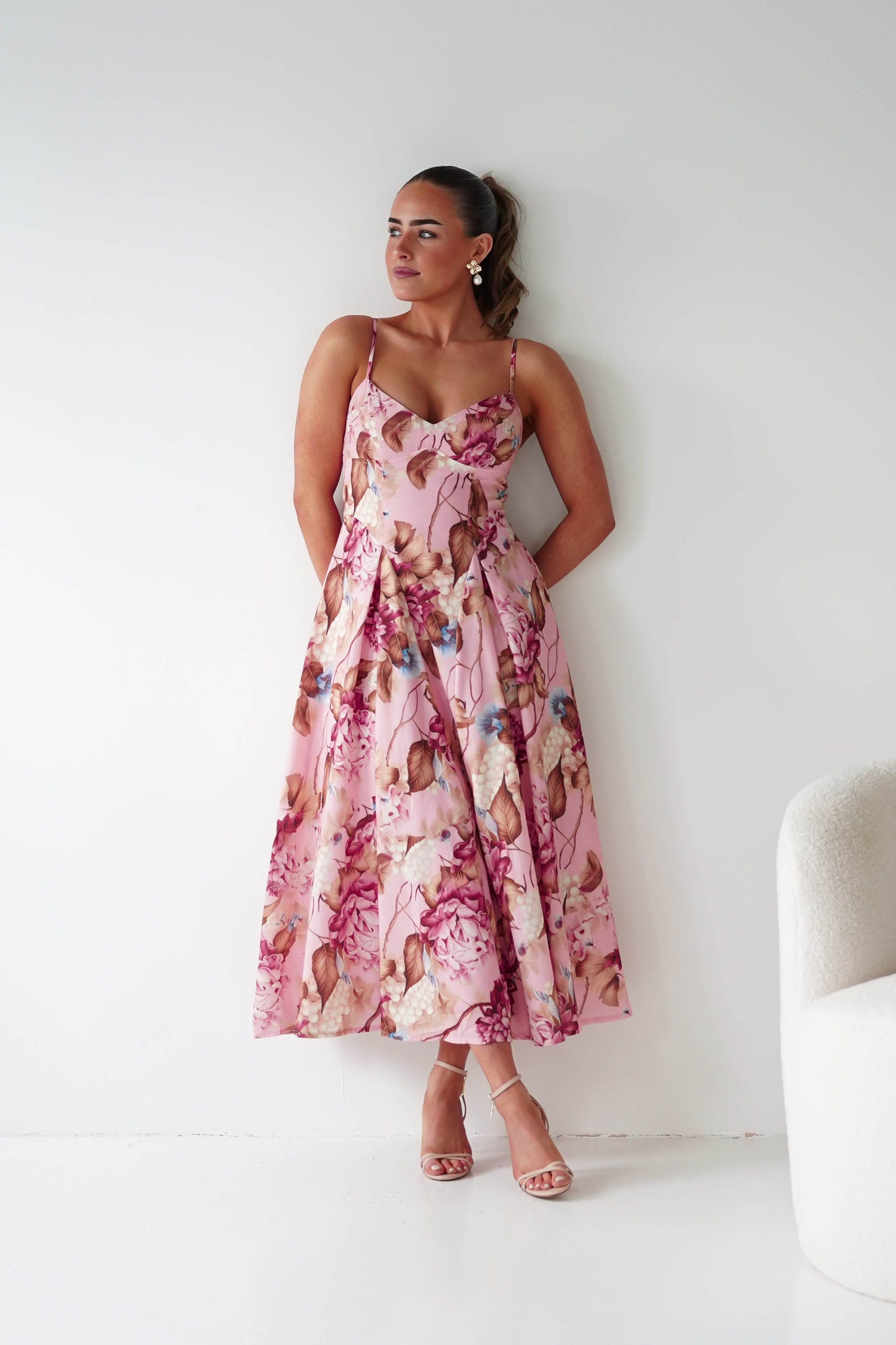 pink floral dress near me Karissa Print Sweetheart Midi | Traditional Clothing Chinese Dress The beautiful open back APR2026DROP2 Style:SP26328