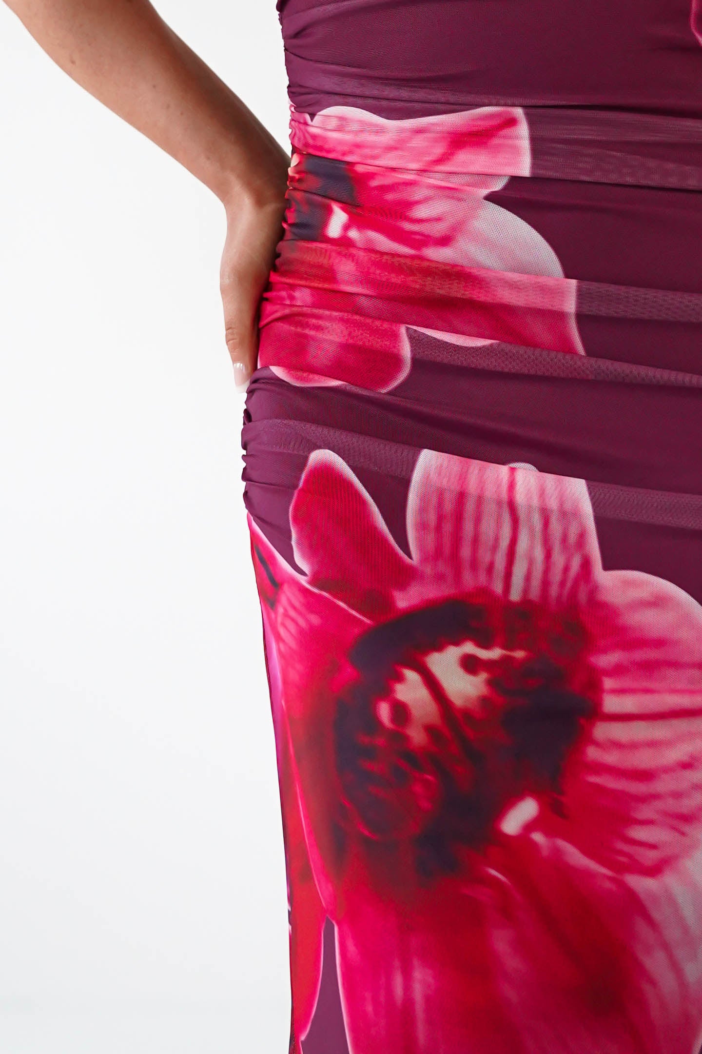 Oh Hello Clothing Women > Clothing > Dresses 1*DONE -SASHA-64836J02-Fuchsia Floral Tie-Back Ruched Maxi Dress