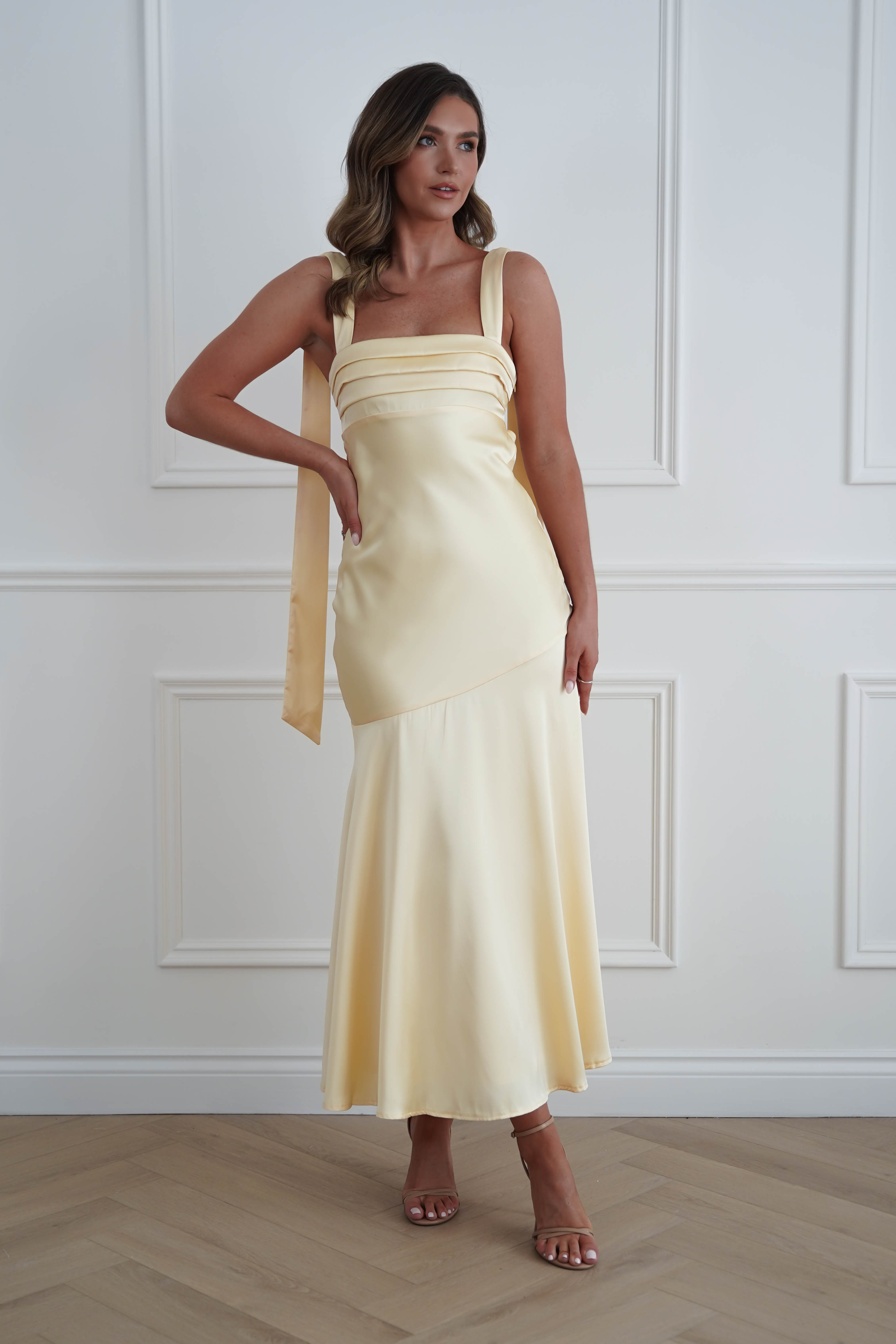 Oh Hello Clothing Women > Clothing > Dresses 1*DONE*SASHA- 64850j02- Butter Yellow Tie-Back Midi Dress