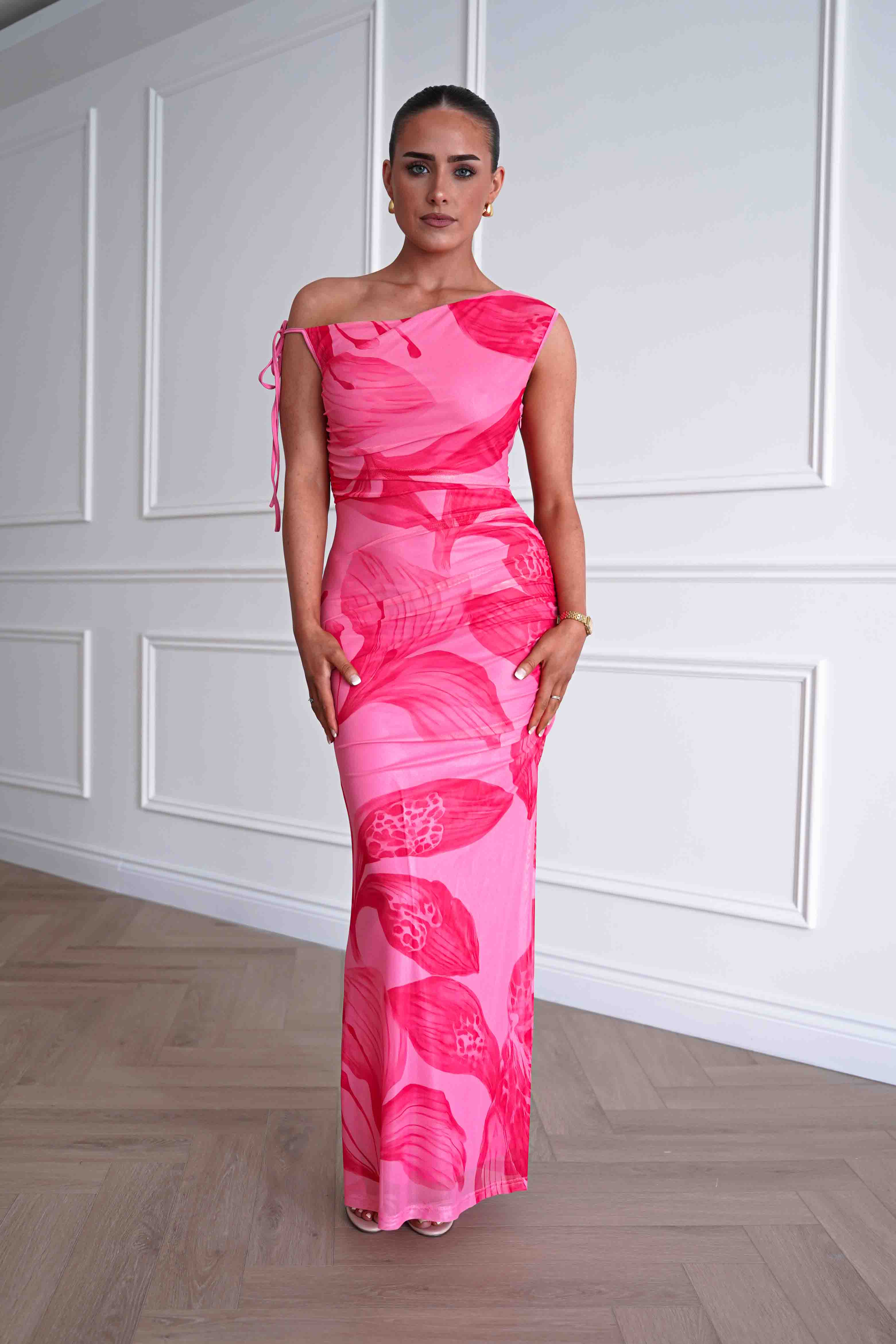 Oh Hello Clothing Women > Clothing > Dresses 1*DONE -SASHA-64981H-pink and red abstract floral print maxi dress