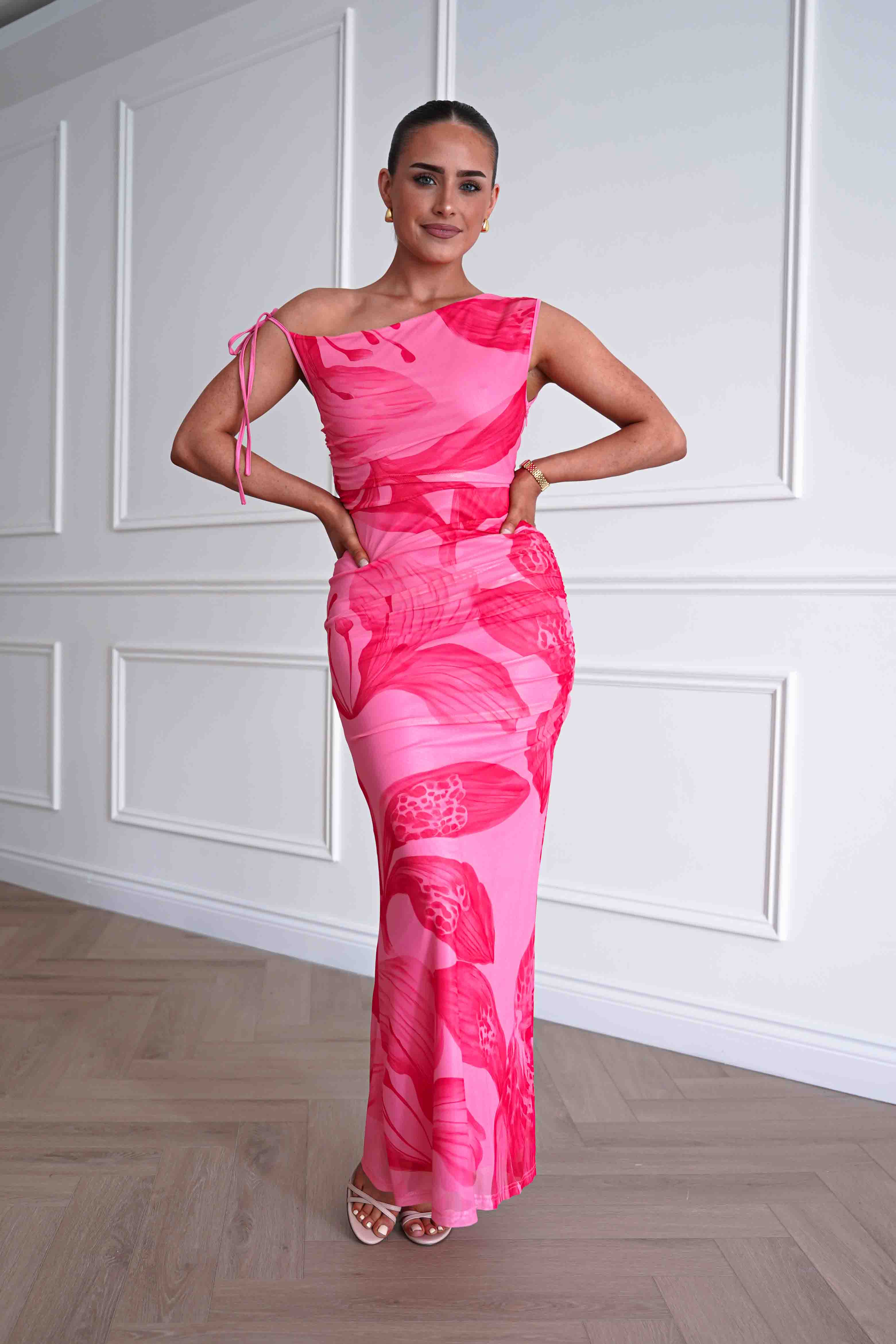 Oh Hello Clothing Women > Clothing > Dresses 1*DONE -SASHA-64981H-pink and red abstract floral print maxi dress