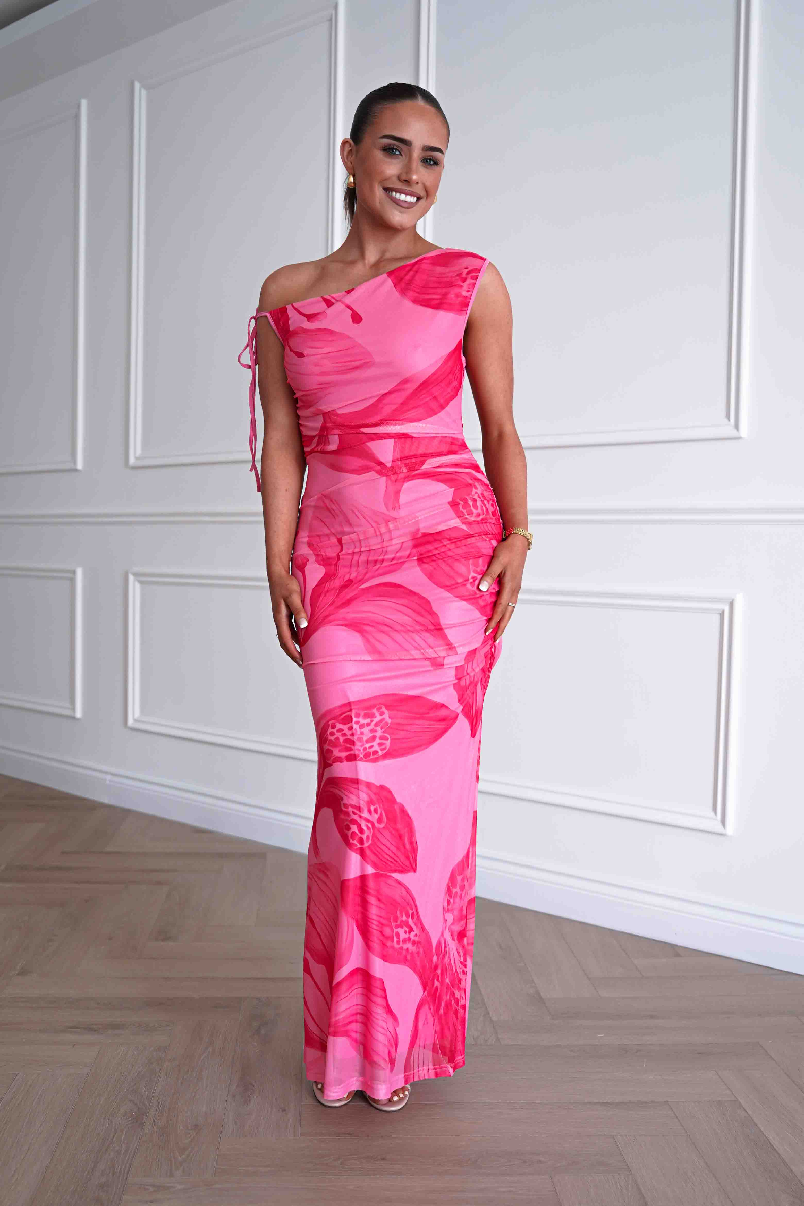 Oh Hello Clothing Women > Clothing > Dresses 1*DONE -SASHA-64981H-pink and red abstract floral print maxi dress