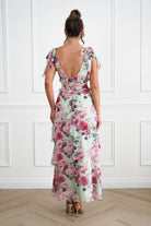 Oh Hello Clothing Women > Clothing > Dresses 1*DONE -SASHA-65023J01-SAGE AND FLORAL ROSE Print Tiered Maxi Dress