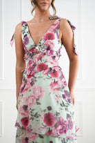 Oh Hello Clothing Women > Clothing > Dresses 1*DONE -SASHA-65023J01-SAGE AND FLORAL ROSE Print Tiered Maxi Dress