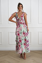 Oh Hello Clothing Women > Clothing > Dresses 1*DONE -SASHA-65023J01-SAGE AND FLORAL ROSE Print Tiered Maxi Dress