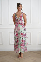 Oh Hello Clothing Women > Clothing > Dresses 1*DONE -SASHA-65023J01-SAGE AND FLORAL ROSE Print Tiered Maxi Dress