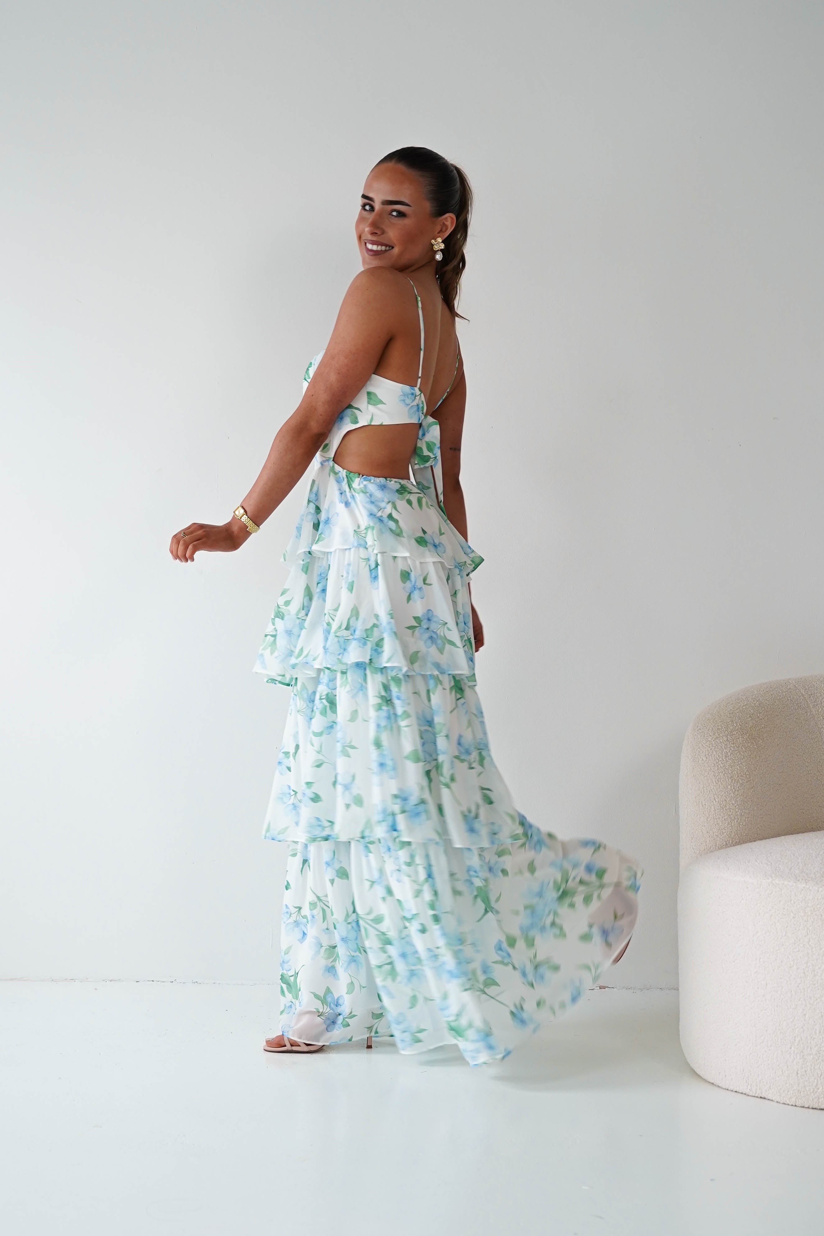 Oh Hello Clothing Women > Clothing > Dresses 1*DONE -SASHA-65057D- Blue Floral Tiered Midi Dress