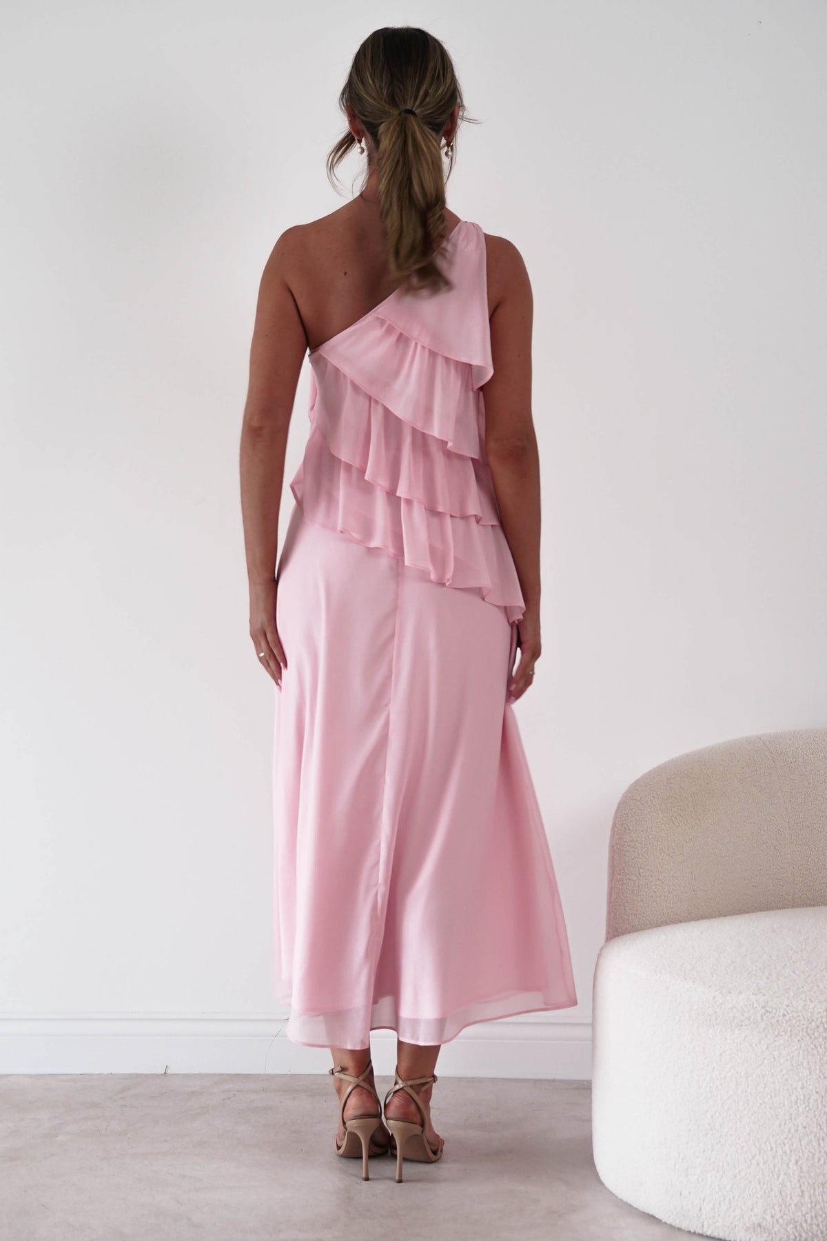 Oh Hello Clothing Women > Clothing > Dresses 1*DONE*SASHA-A65183D-Pink Asymmetric Ruffle Maxi Dress