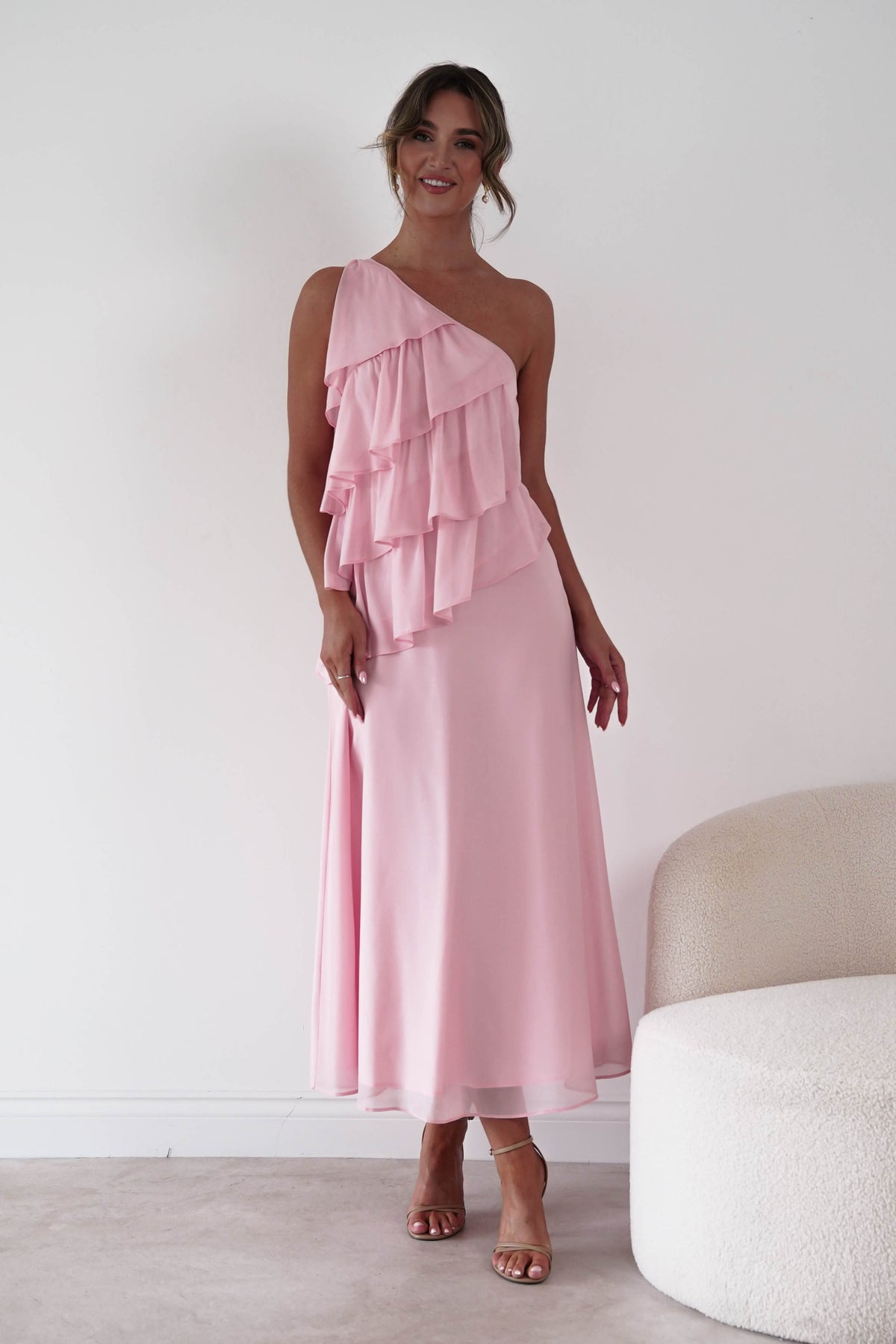 Oh Hello Clothing Women > Clothing > Dresses 1*DONE*SASHA-A65183D-Pink Asymmetric Ruffle Maxi Dress