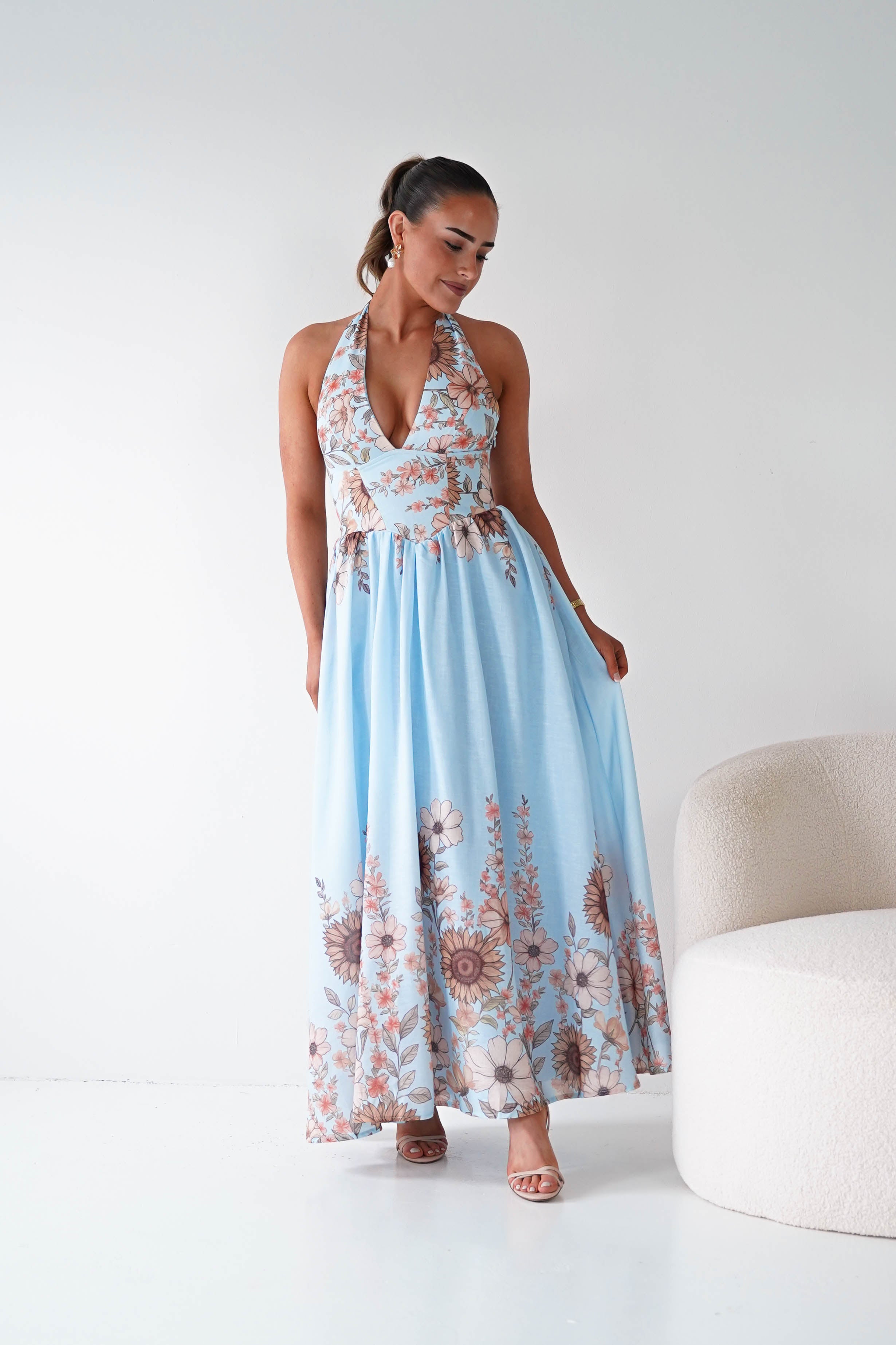 Oh Hello Clothing Women > Clothing > Dresses 1*DONE -SASHA-Blue Floral halter Maxi Dress-64784D05 (Copy)