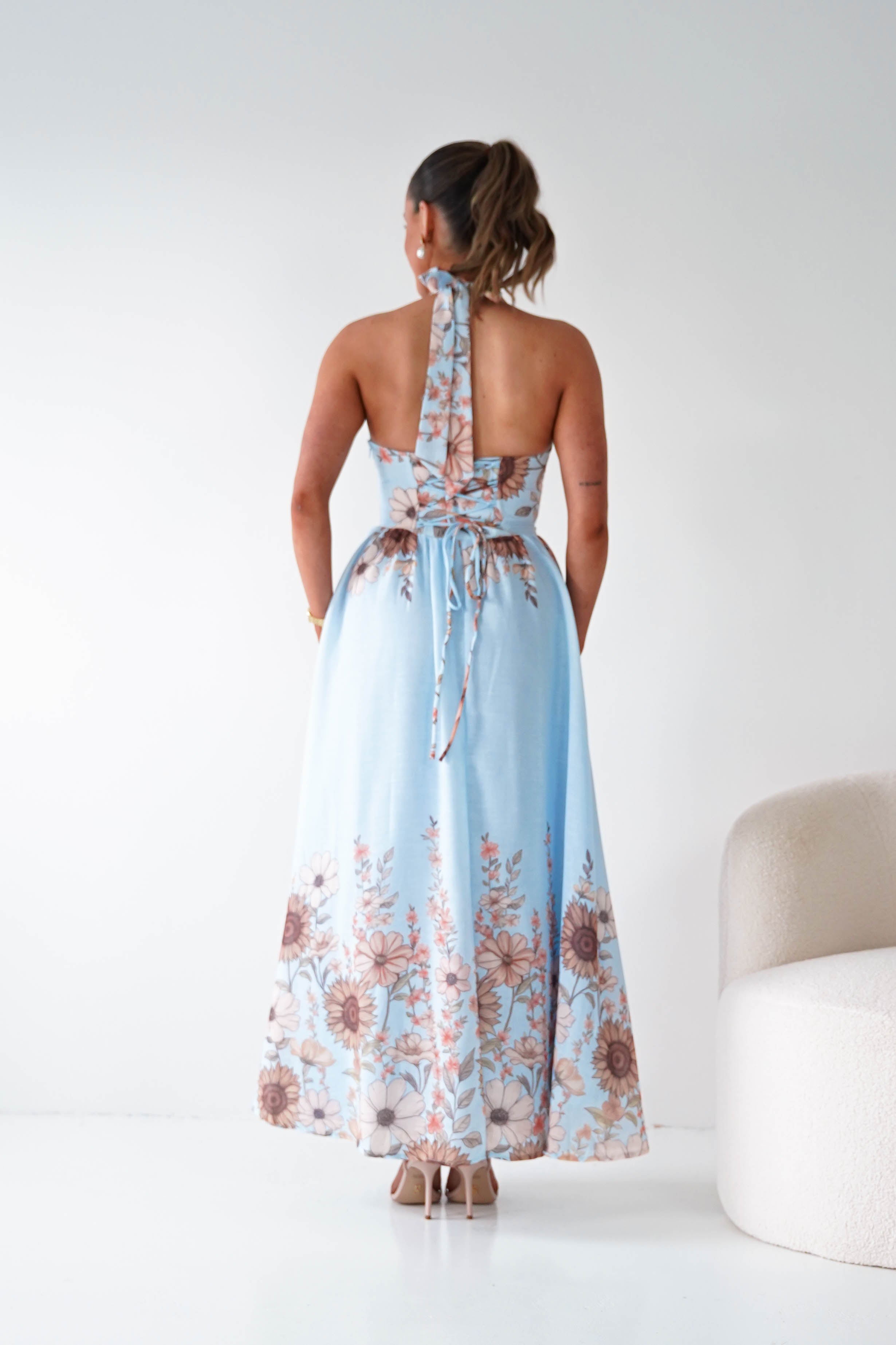Oh Hello Clothing Women > Clothing > Dresses 1*DONE -SASHA-Blue Floral halter Maxi Dress-64784D05 (Copy)