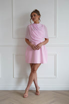 Oh Hello Clothing Women > Clothing > Dresses 1*Done- Sasha-KA0226J03- Pink mini dress with a sheer chiffon overlay