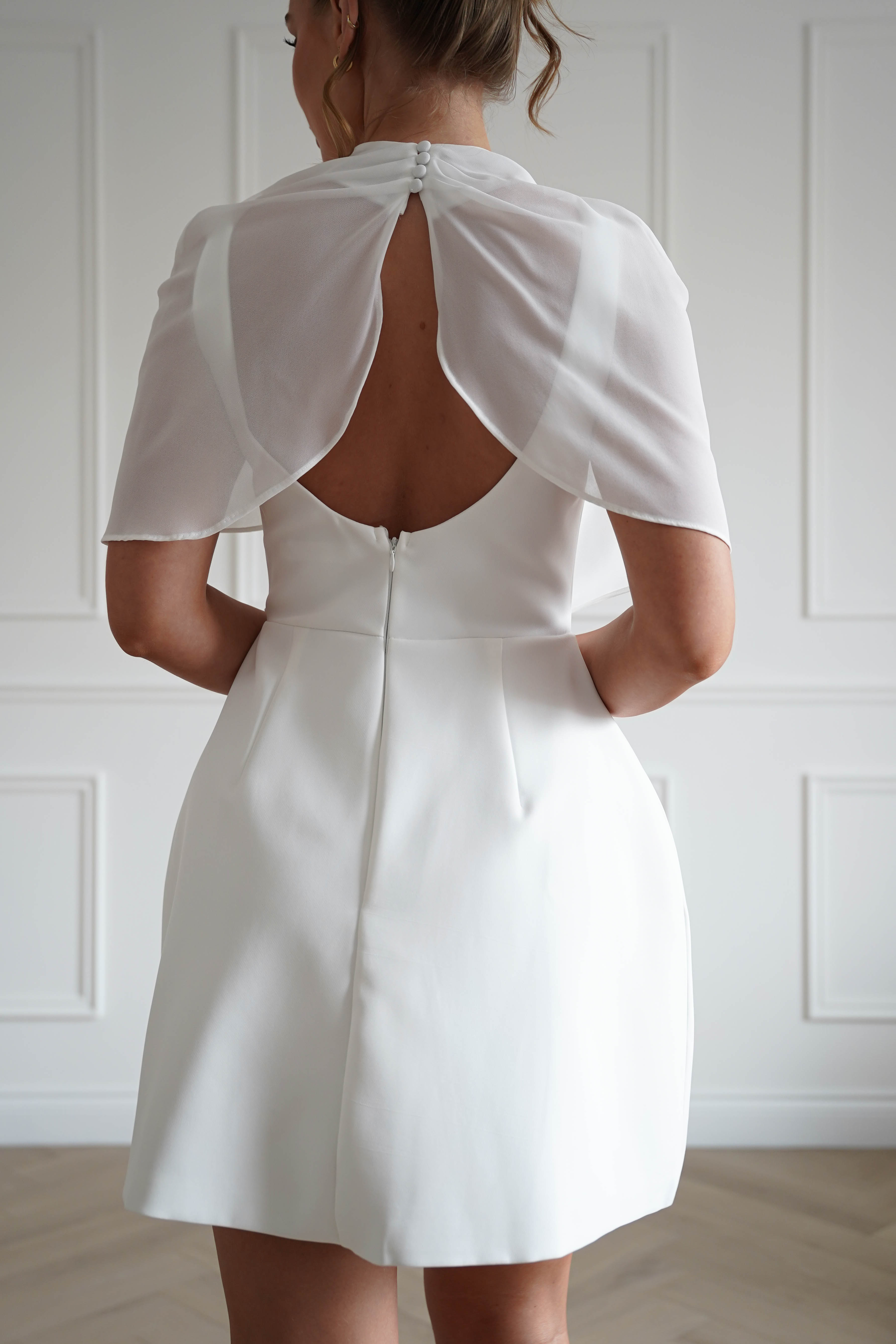 Oh Hello Clothing Women > Clothing > Dresses 1*Done- Sasha-KA0226J03- white mini dress with a sheer chiffon overlay (Copy)