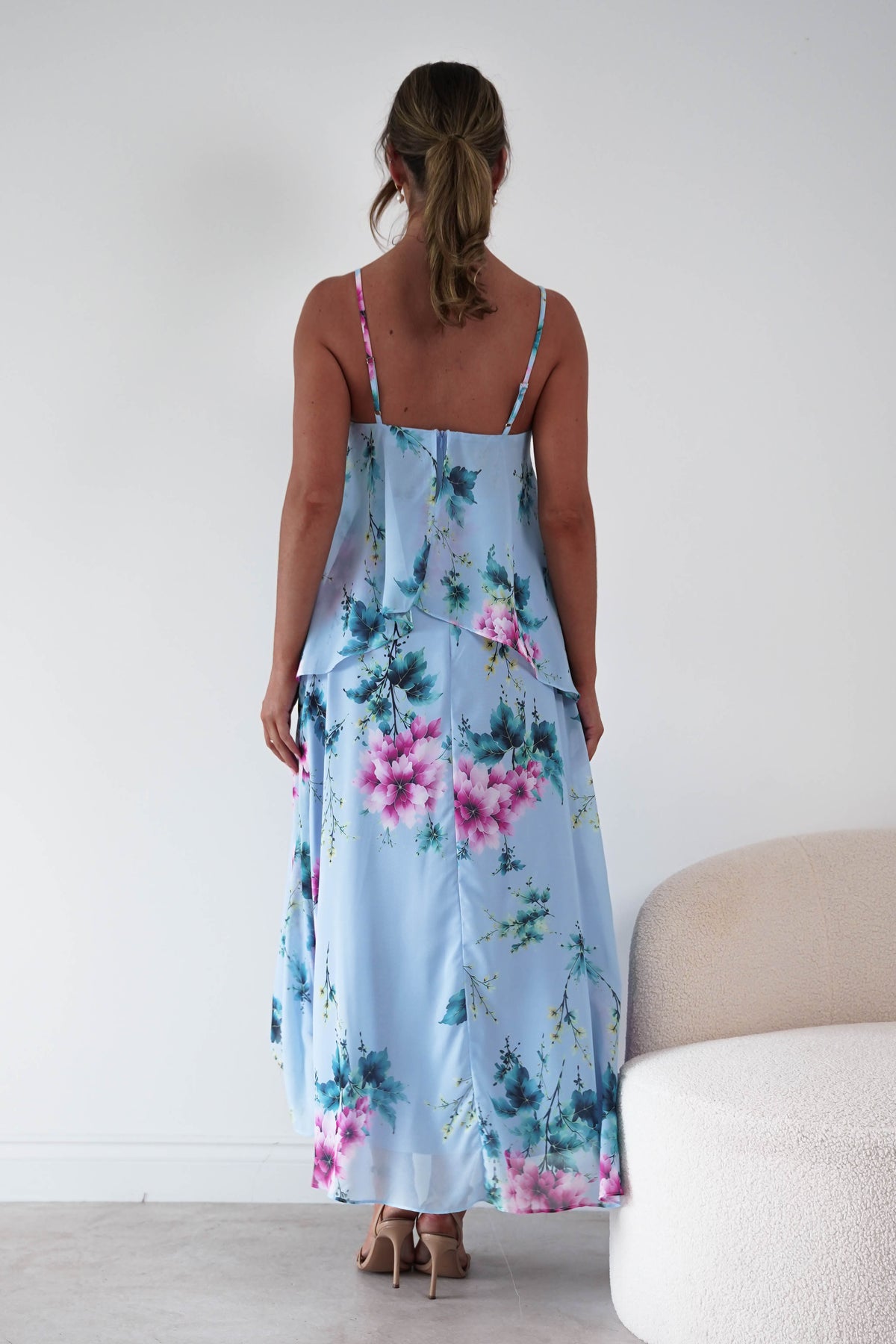 Oh Hello Clothing Women > Clothing > Dresses 1*DONE*SASHA-S65193F-Blue Floral Layered Chiffon Maxi Dress