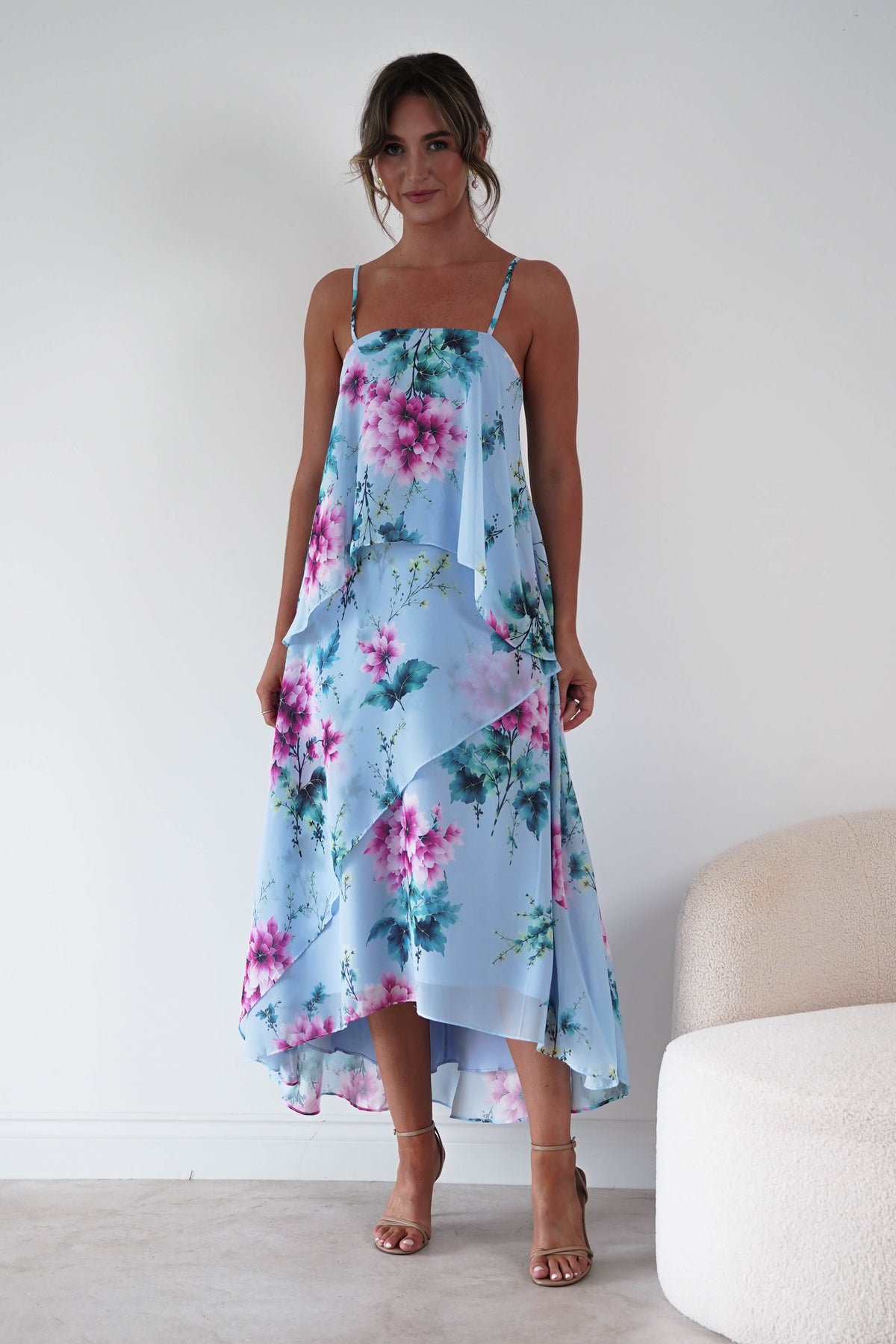 Oh Hello Clothing Women > Clothing > Dresses 1*DONE*SASHA-S65193F-Blue Floral Layered Chiffon Maxi Dress