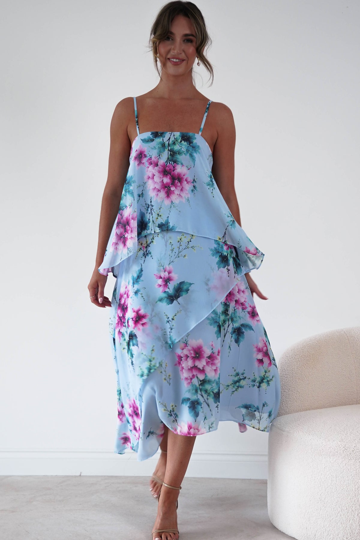Oh Hello Clothing Women > Clothing > Dresses 1*DONE*SASHA-S65193F-Blue Floral Layered Chiffon Maxi Dress