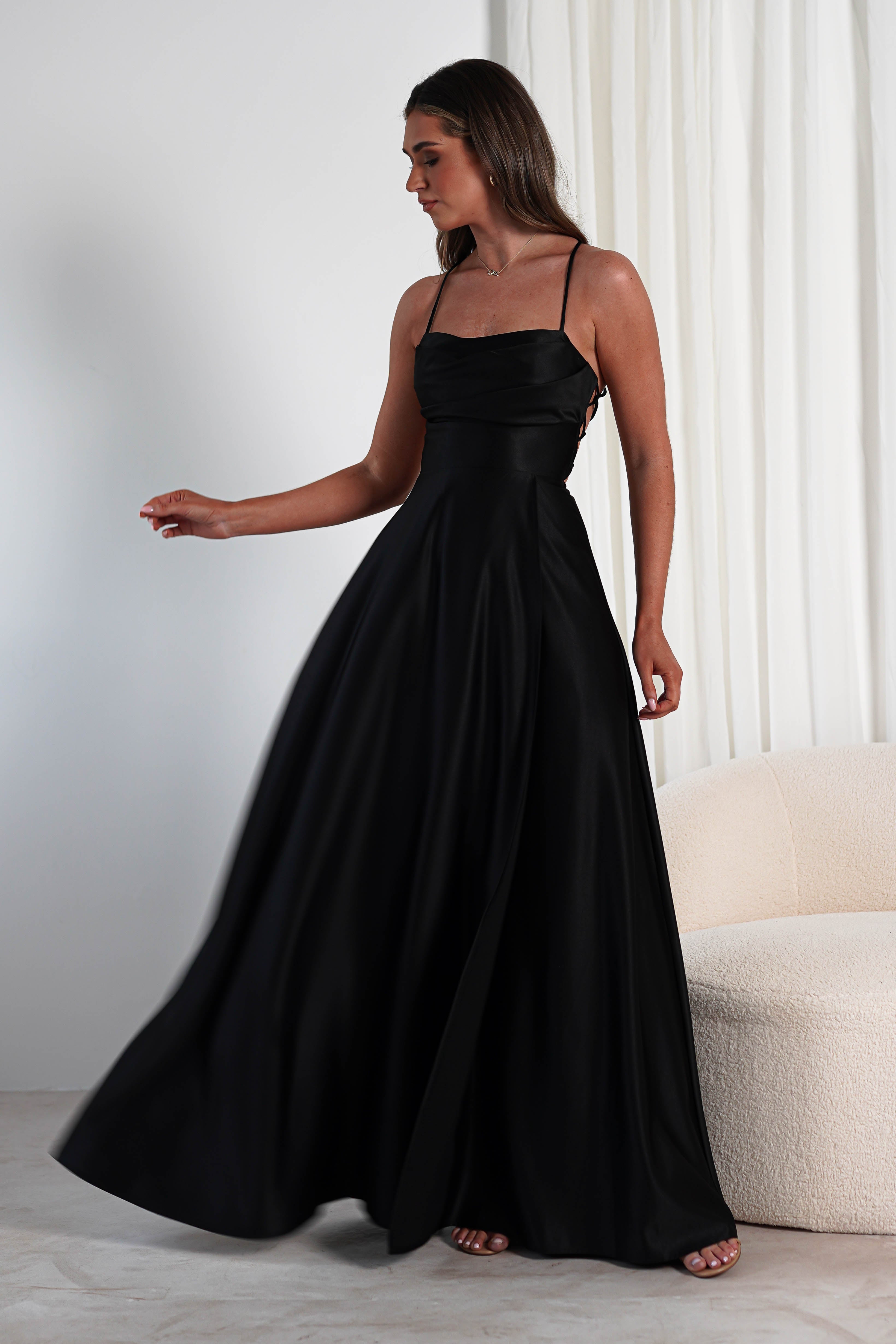 Shantal Satin Gown | Black