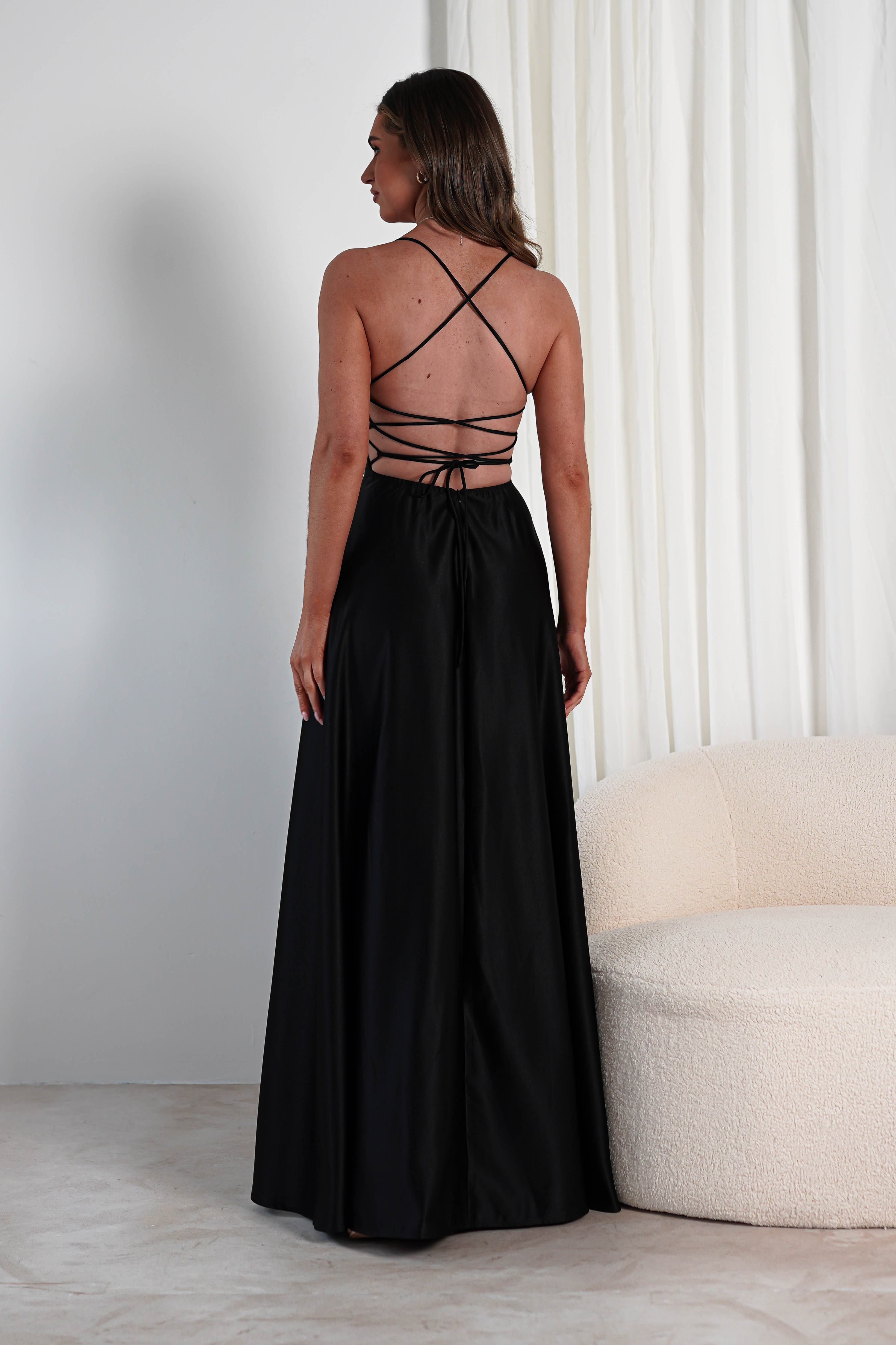 Shantal Satin Gown | Black