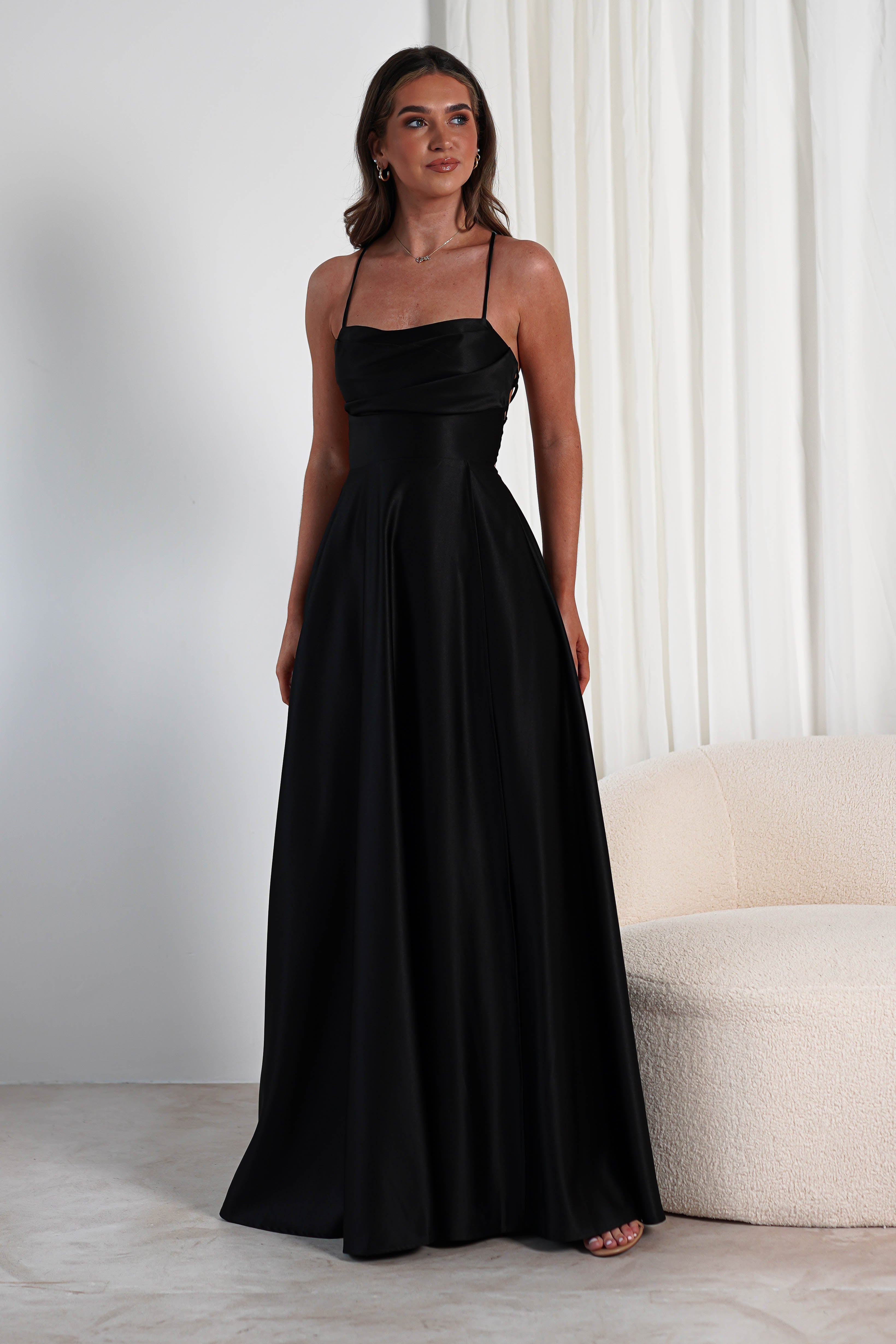 Shantal Satin Gown | Black