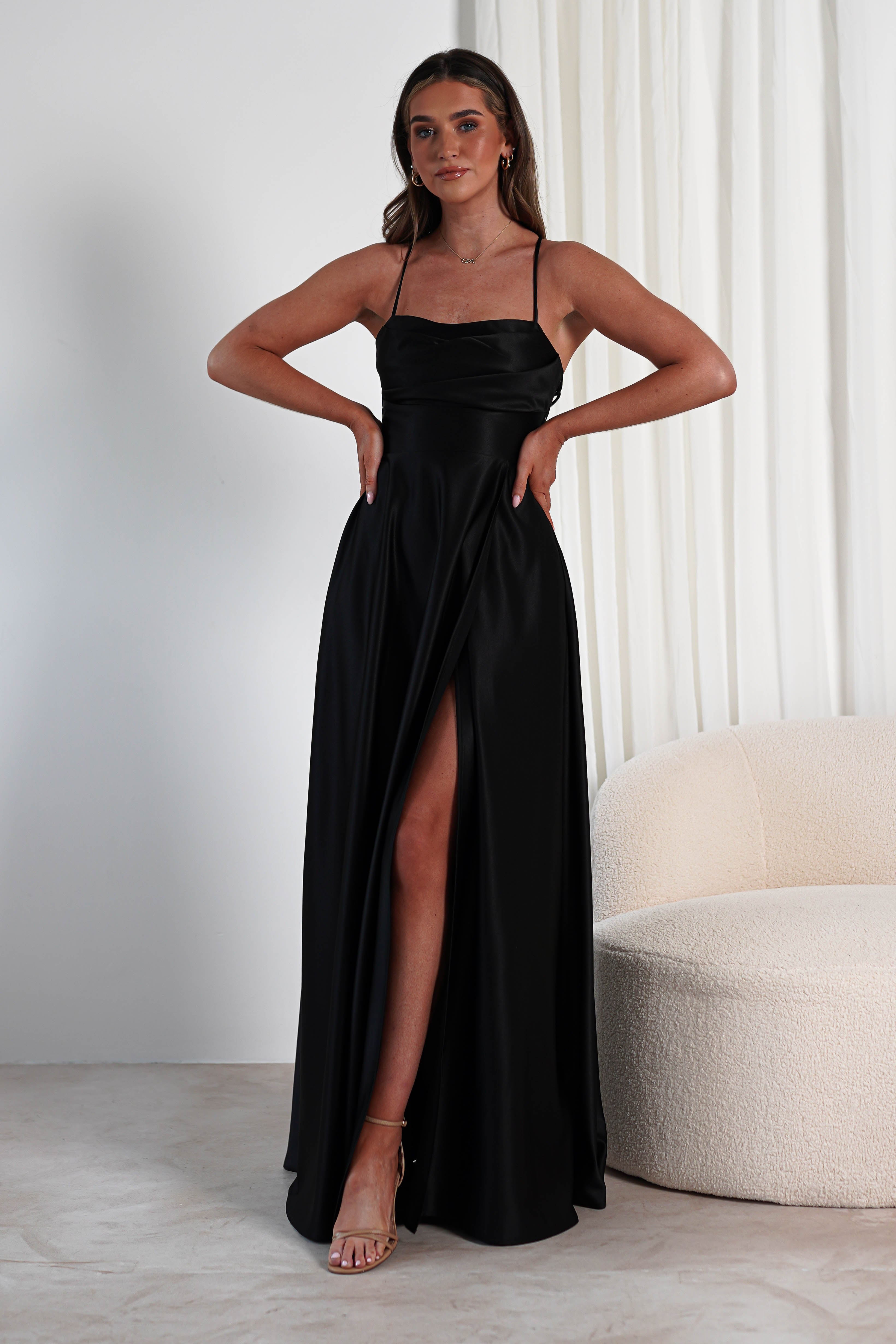 Shantal Satin Gown | Black