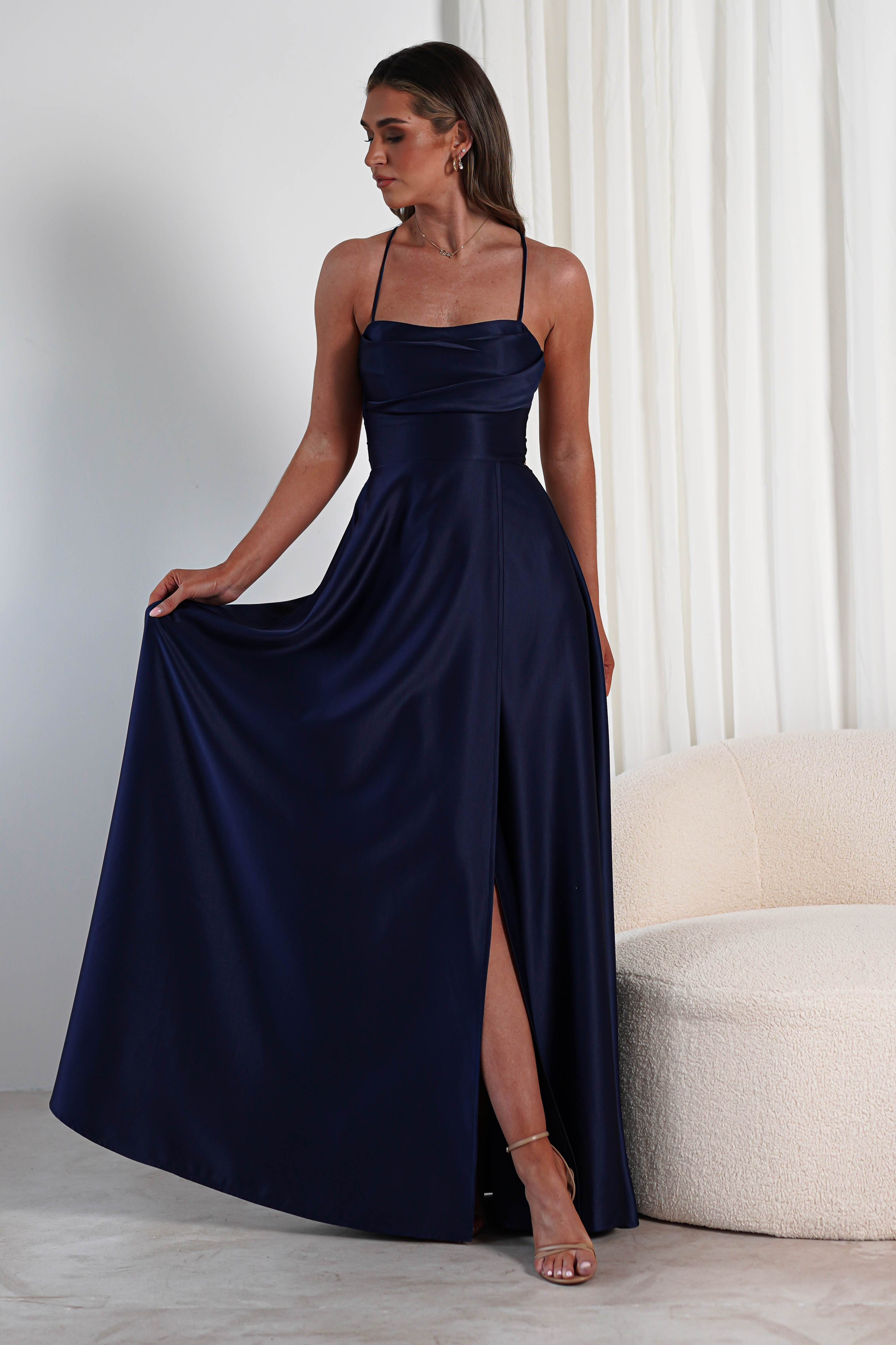 Shantal Satin Gown | Navy