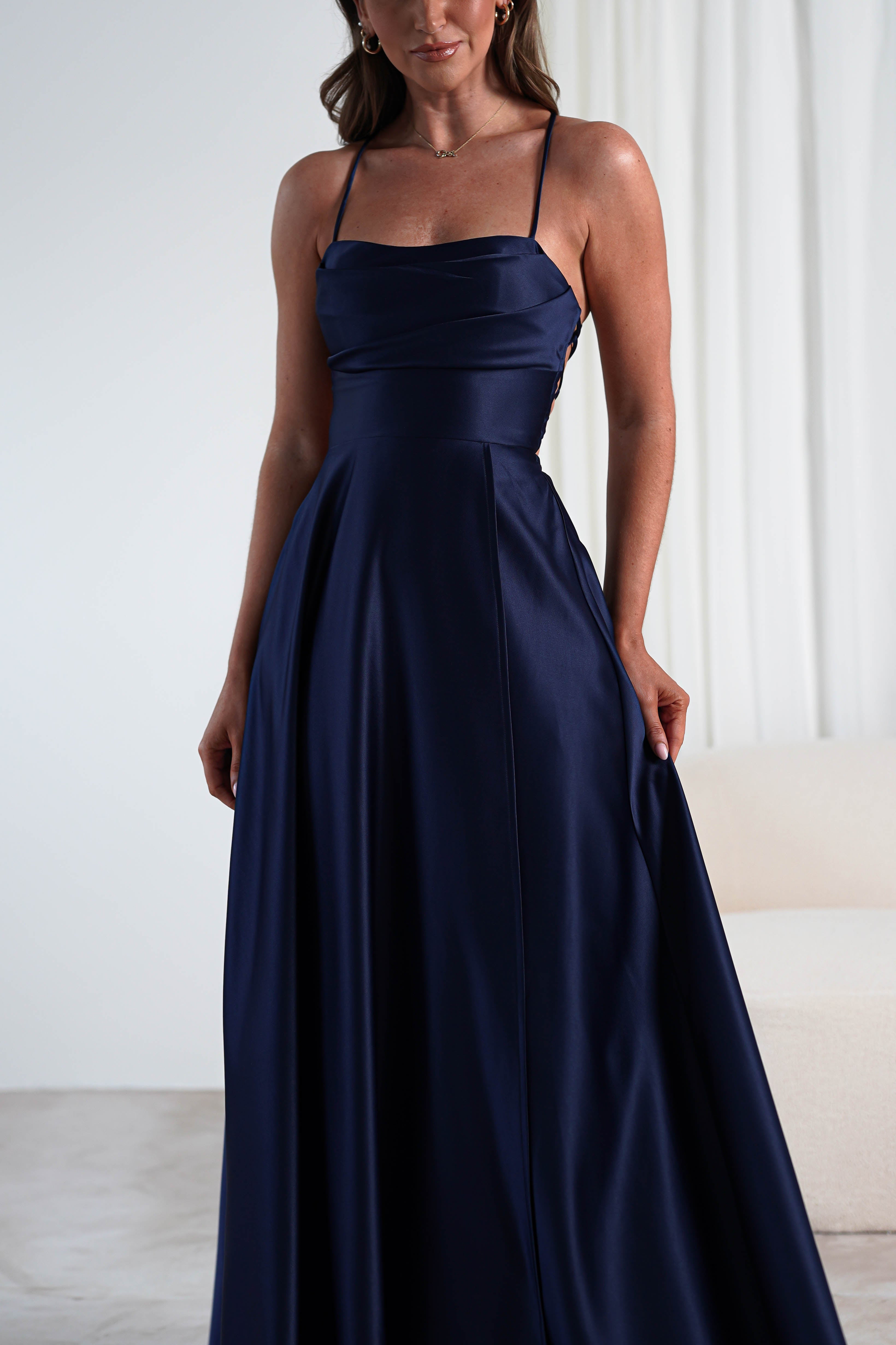 Shantal Satin Gown | Navy