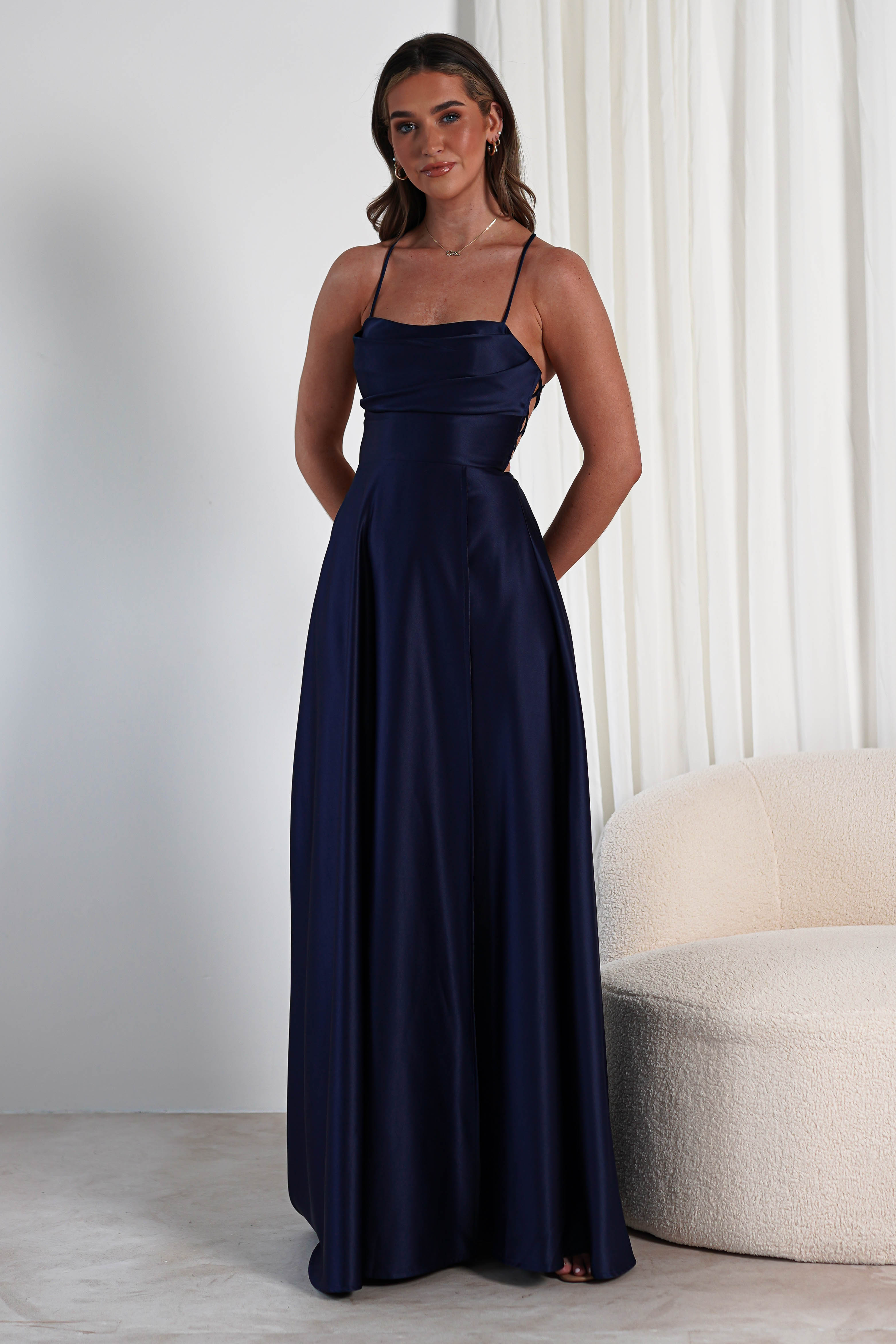 Shantal Satin Gown | Navy