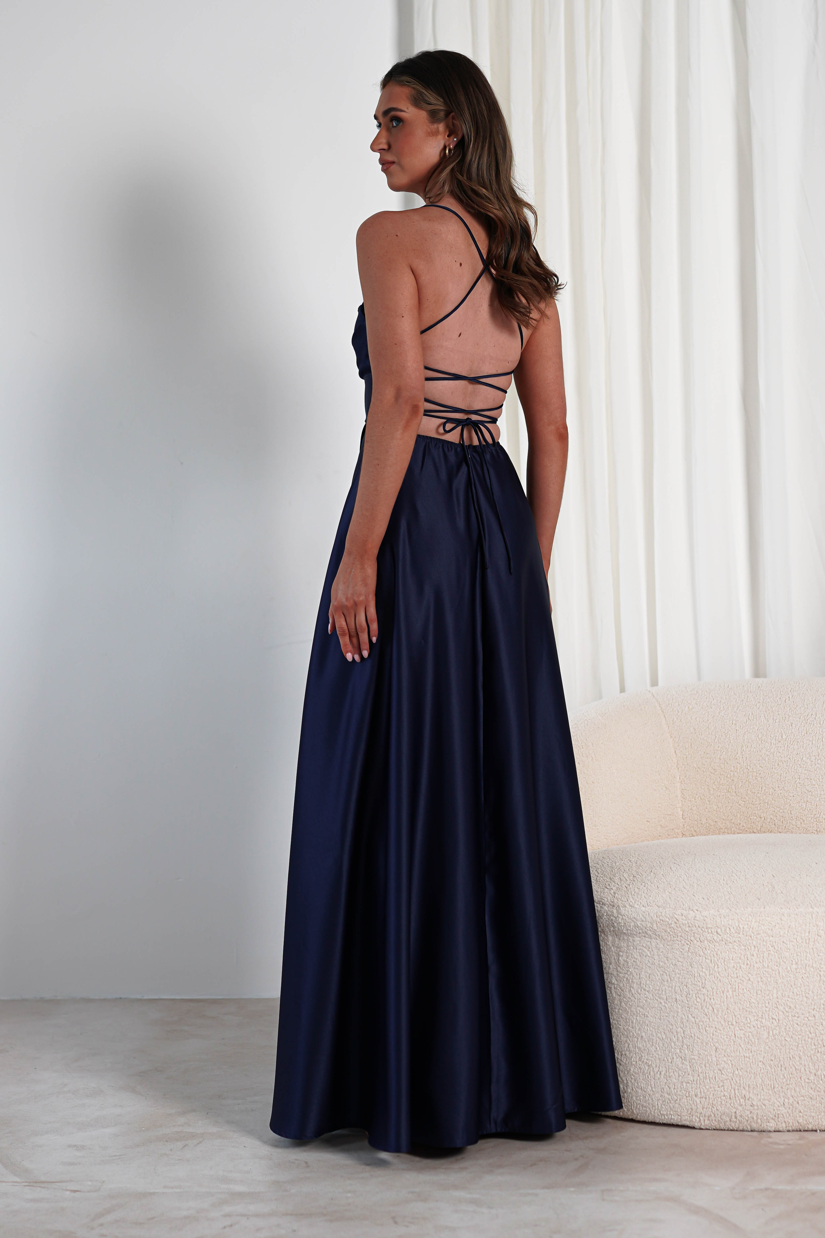 Shantal Satin Gown | Navy