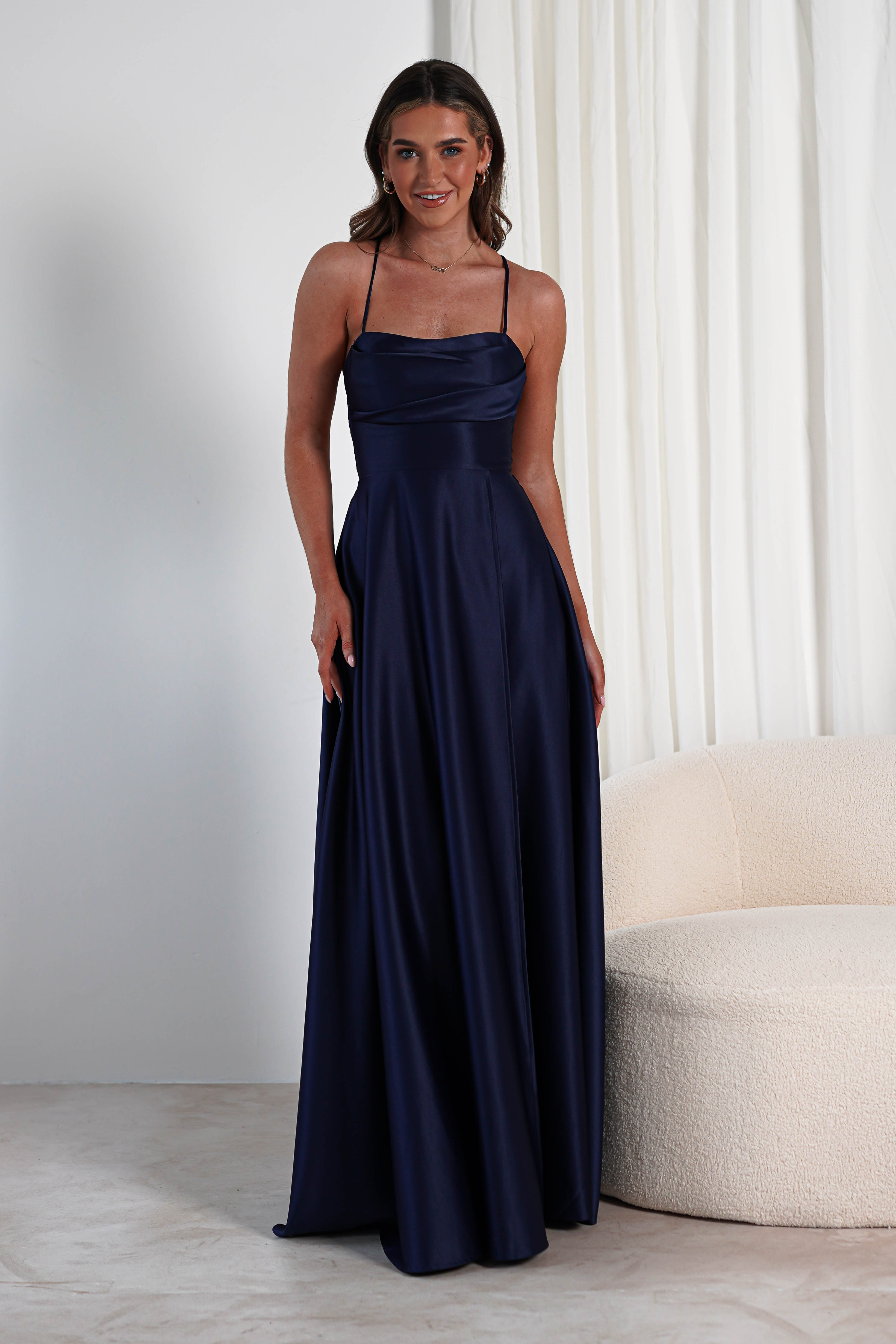 Shantal Satin Gown | Navy