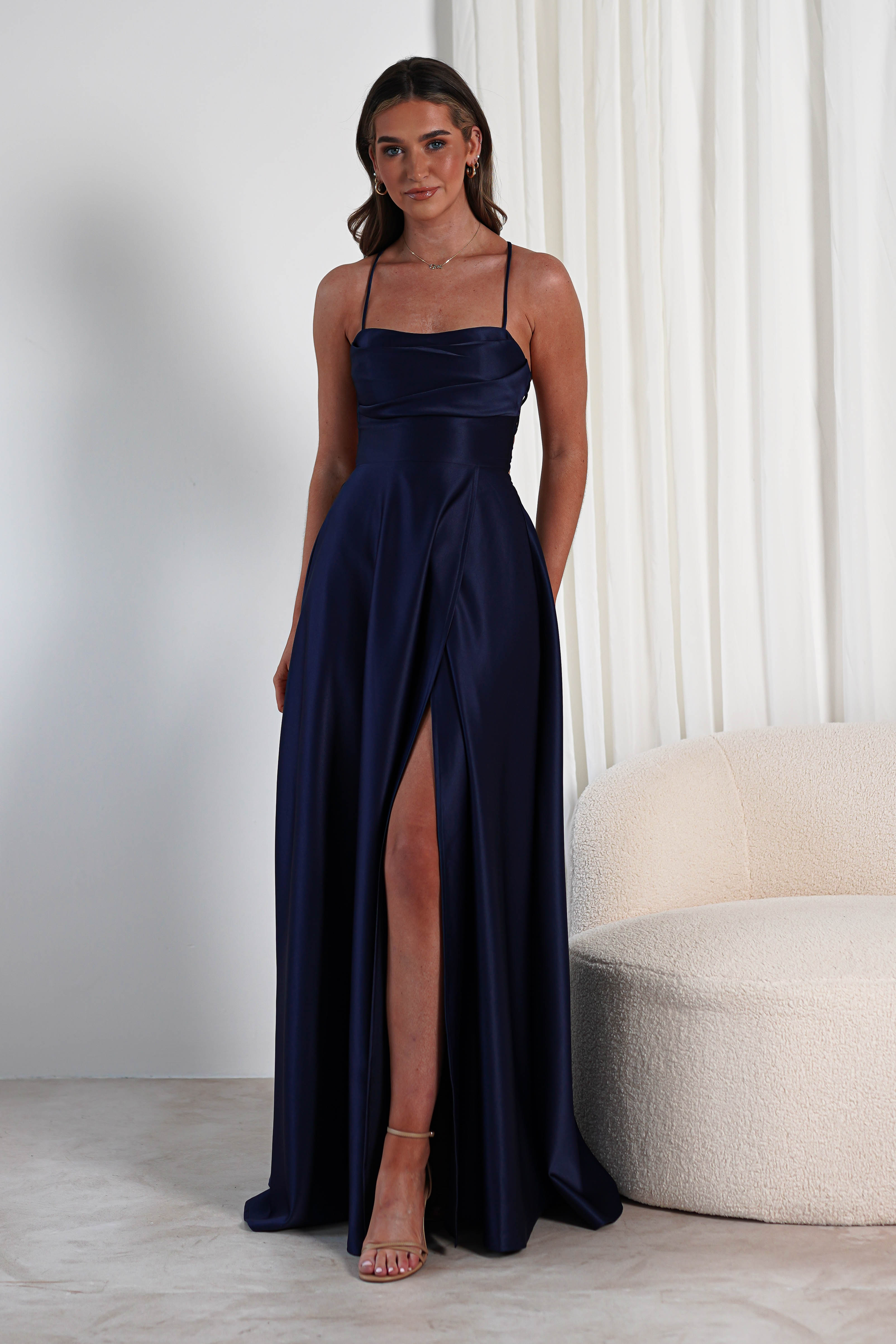 Shantal Satin Gown | Navy