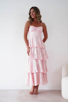 Oh Hello Clothing Women > Clothing > Dresses 1*DONE-SHAREEN COLLECTION-Blush Floral Jacquard Tiered Midi Dress