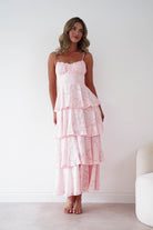 Oh Hello Clothing Women > Clothing > Dresses 1*DONE-SHAREEN COLLECTION-Blush Floral Jacquard Tiered Midi Dress
