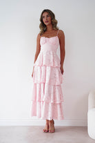 Oh Hello Clothing Women > Clothing > Dresses 1*DONE-SHAREEN COLLECTION-Blush Floral Jacquard Tiered Midi Dress