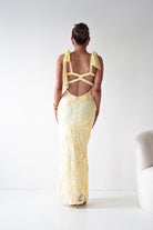 Oh Hello Clothing Women > Clothing > Dresses 1*DONE- SHAREEN COLLECTION-Butter Yellow Floral Appliqué Midi Dress -MD10126