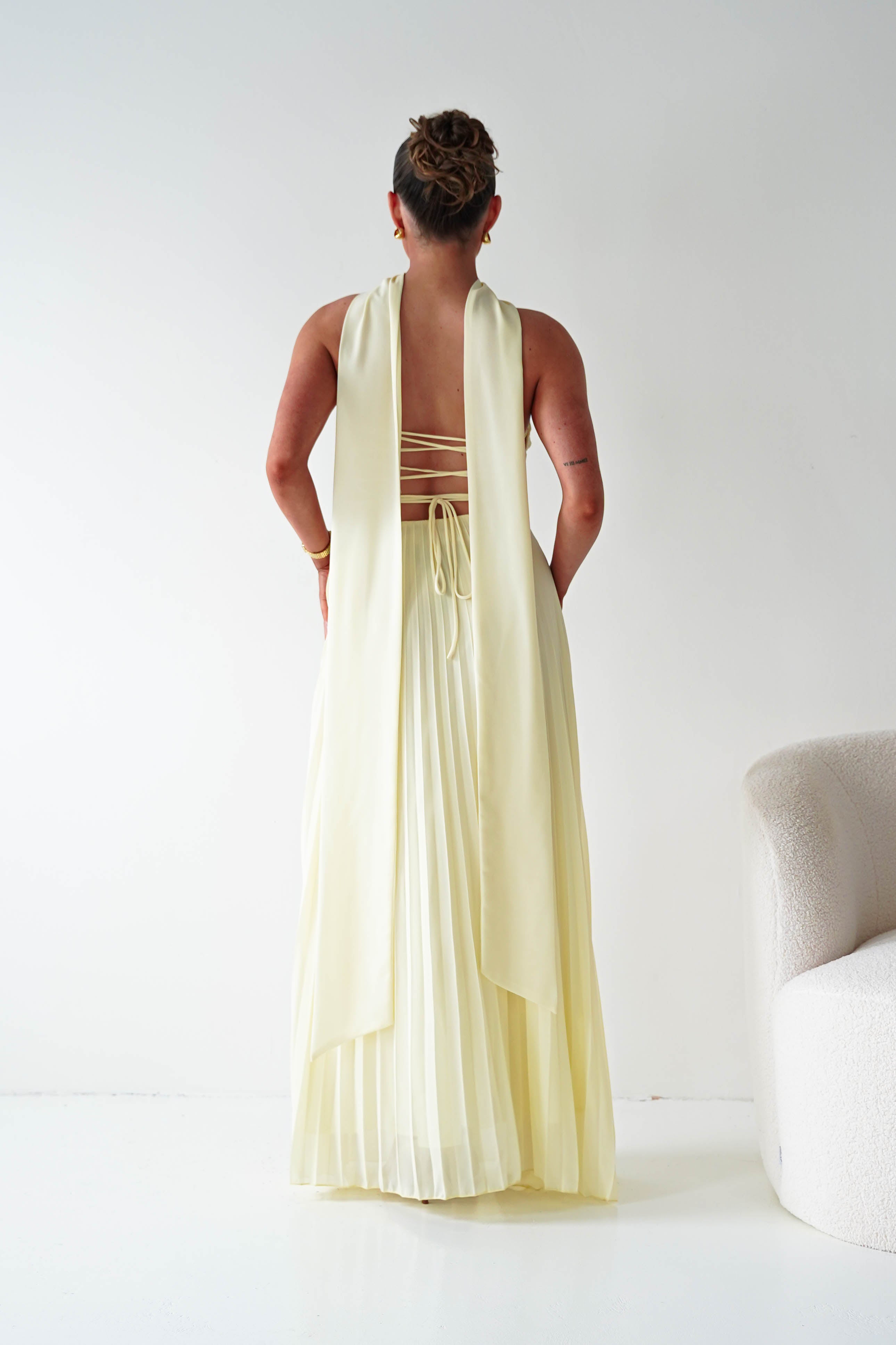 Oh Hello Clothing Women > Clothing > Dresses 1*DONE- SHAREEN COLLECTION-Yellow Pleated Strapless Maxi Dress with Scarf-MD08889-2 (Copy)