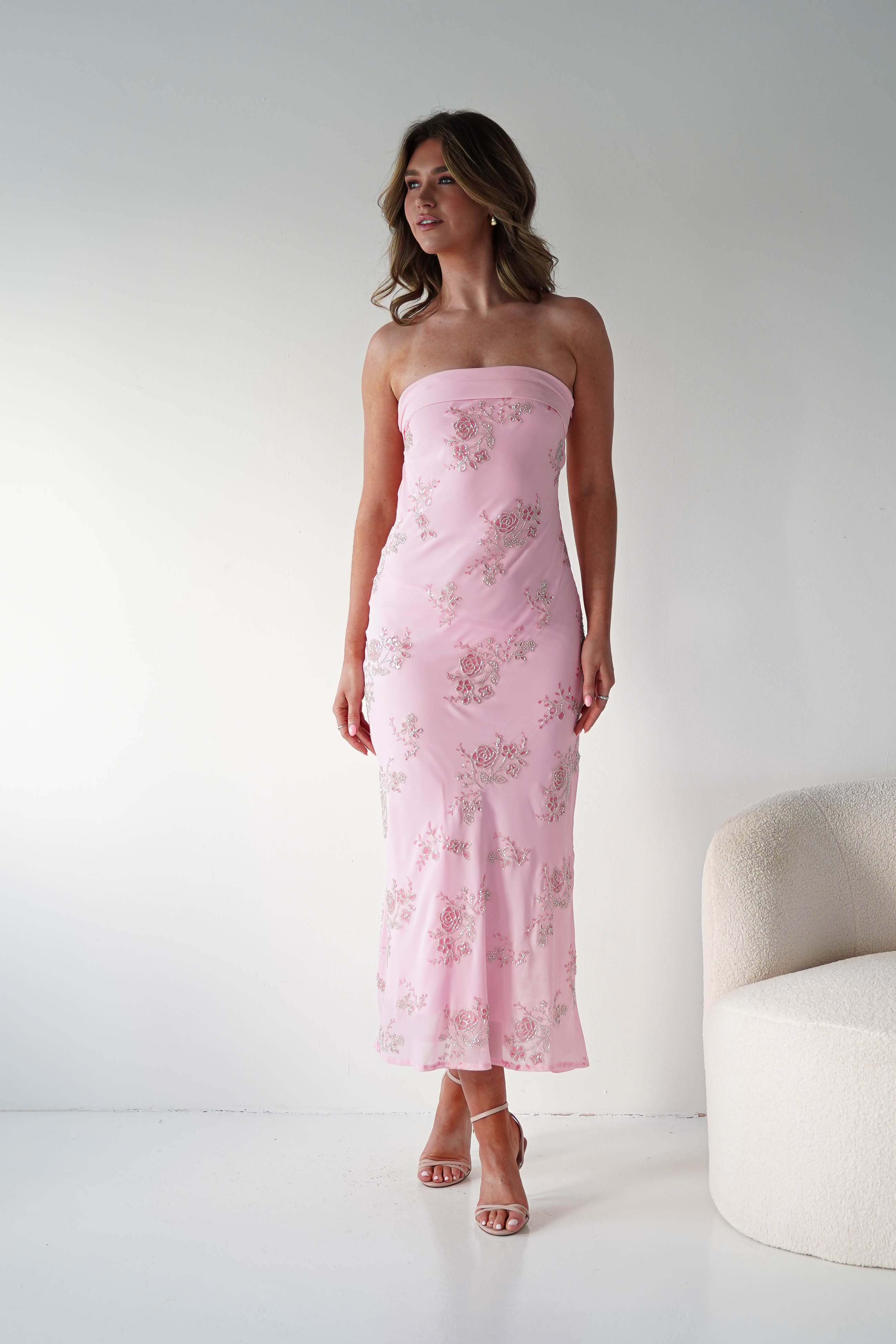 Oh Hello Clothing Women > Clothing > Dresses 1*DONE -SHAREEN COLLECTIONS- AD04802-60-PINK Beaded Strapless Dress