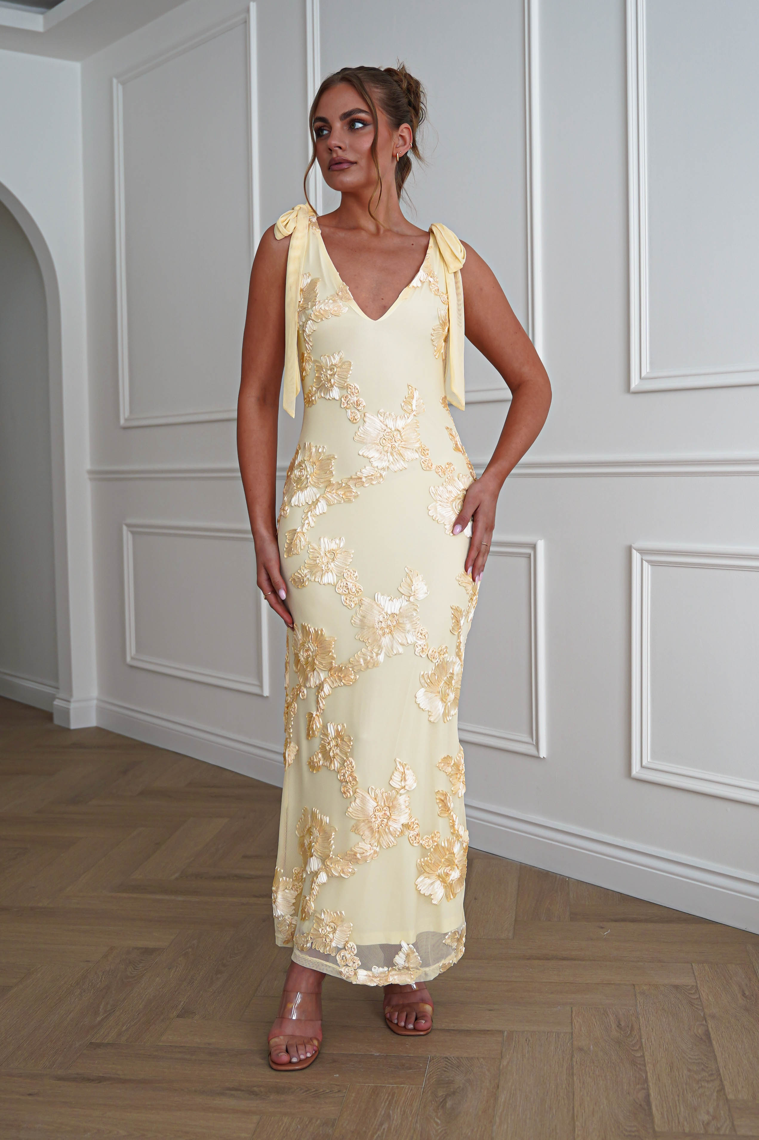 Oh Hello Clothing Dresses > Prom Dresses 1*DONE-SHAREEN-MD08965- YELLOW MESH DRESS ( LIKE THE NOAH)