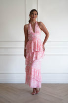Oh Hello Clothing Women > Clothing > Dresses 1*DONE- SHAREEN-WD09641-1-PINK Tiered Halter Maxi Dress (Copy)
