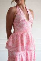 Oh Hello Clothing Women > Clothing > Dresses 1*DONE- SHAREEN-WD09641-1-PINK Tiered Halter Maxi Dress (Copy)