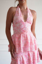 Oh Hello Clothing Women > Clothing > Dresses 1*DONE- SHAREEN-WD09641-1-PINK Tiered Halter Maxi Dress (Copy)