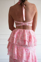 Oh Hello Clothing Women > Clothing > Dresses 1*DONE- SHAREEN-WD09641-1-PINK Tiered Halter Maxi Dress (Copy)