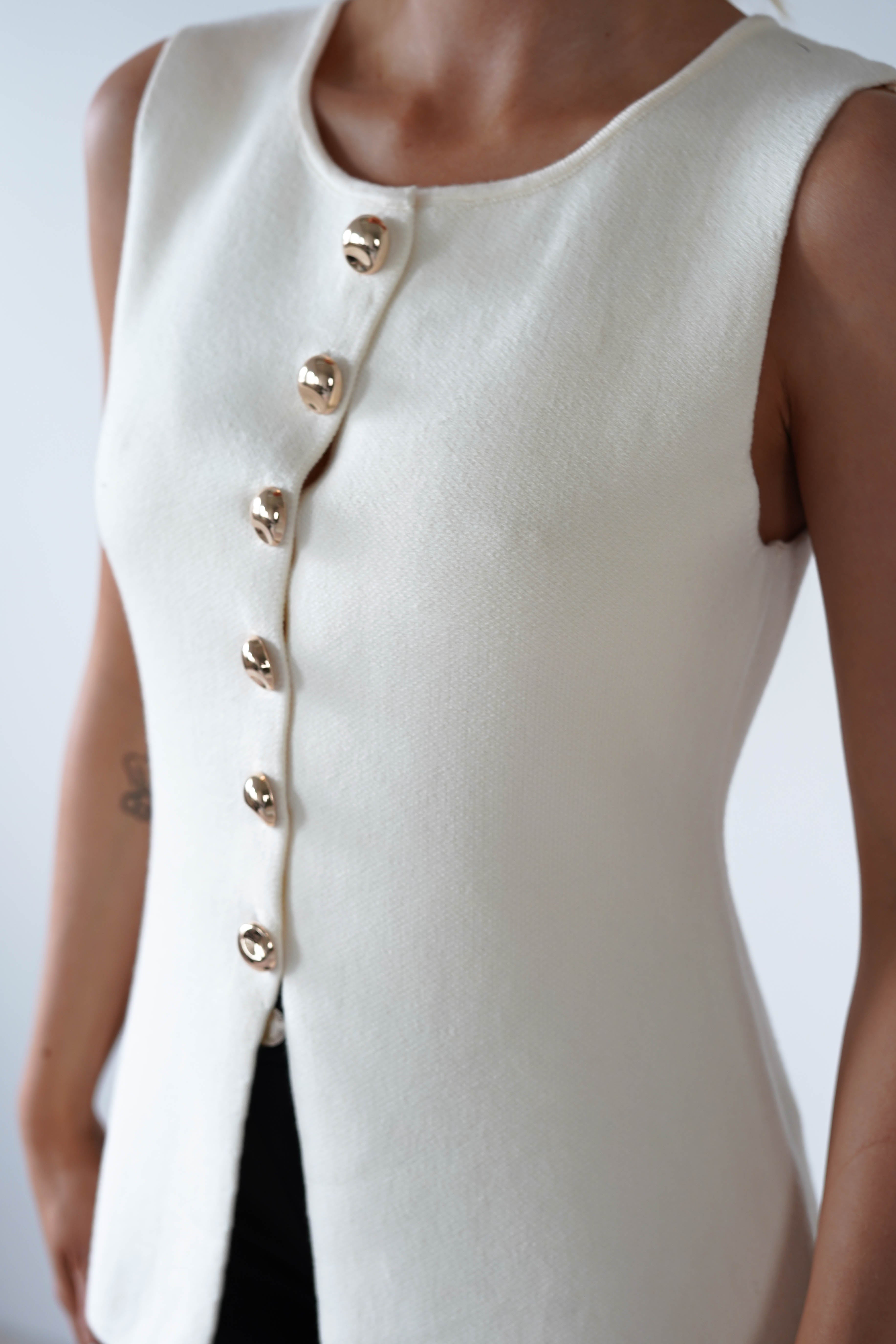 Louella Gold Button Waistcoat Top | Cream