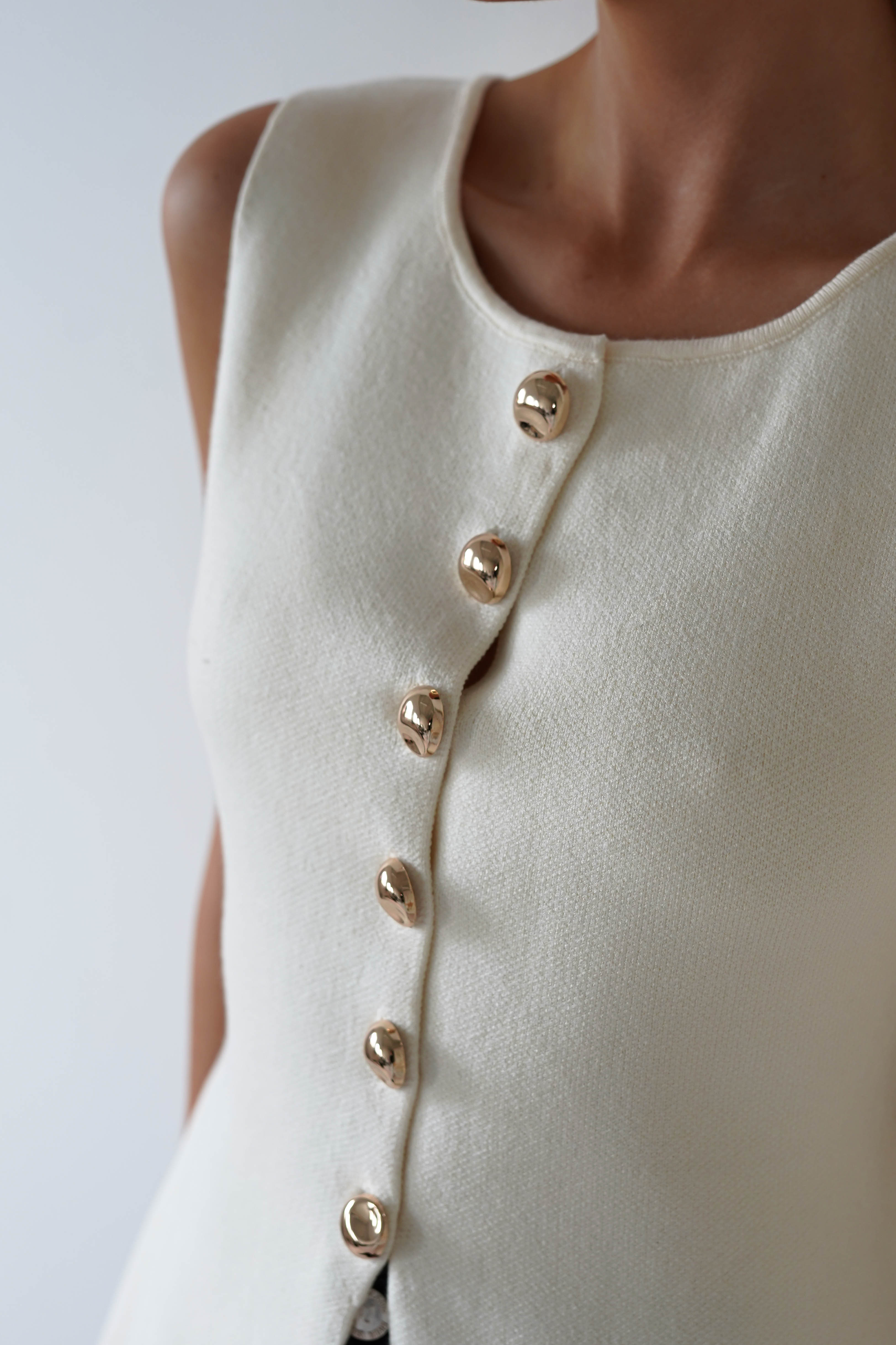 Louella Gold Button Waistcoat Top | Cream